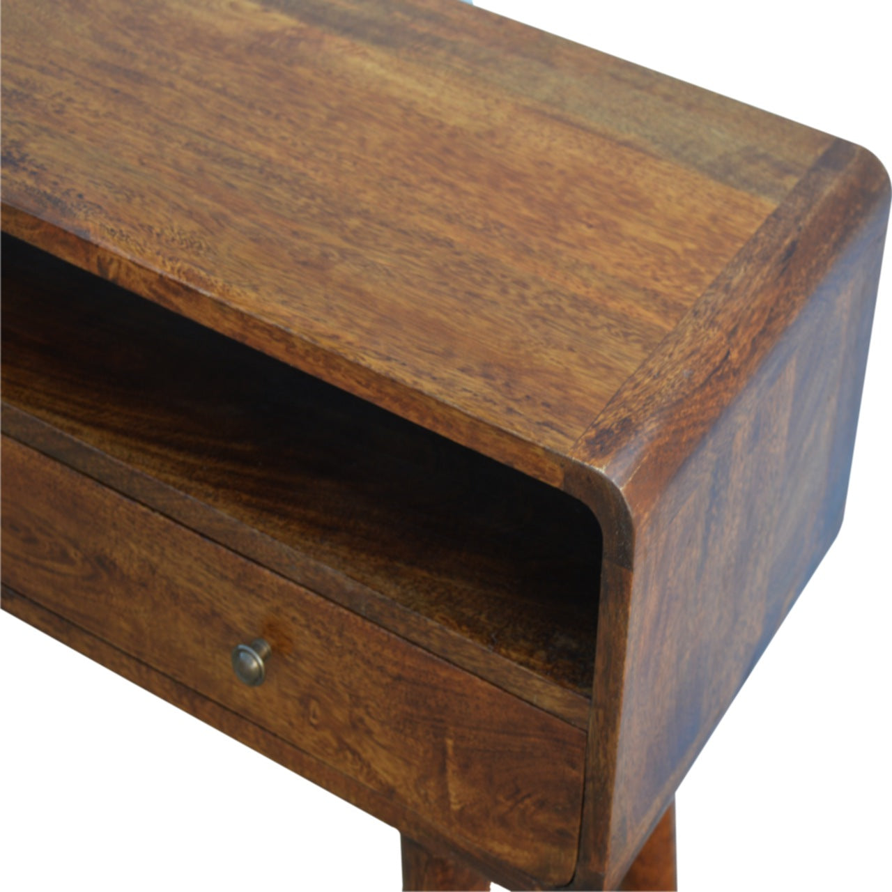 Solid Wood Console Table, Curved Chestnut 2-Drawer, Brown
