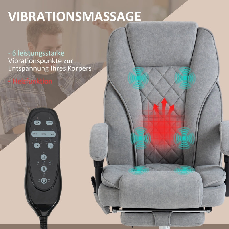 Vinsetto Office Chair, Massage Recliner with Footrest, Grey