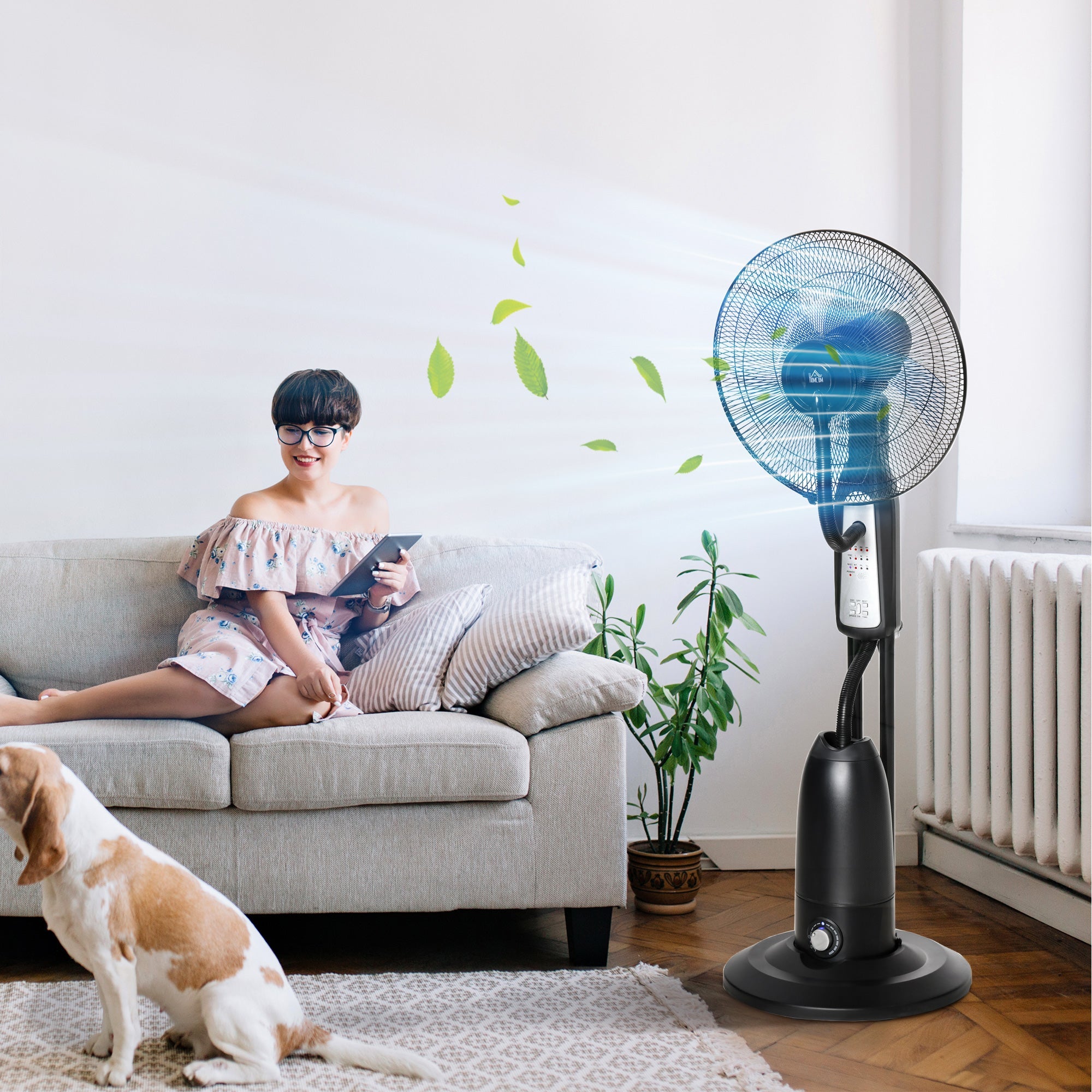 Pedestal Fan, 2.8L Water Atomizer Timer 3 Modes Mist Function Adjustable Tilt, Cooling