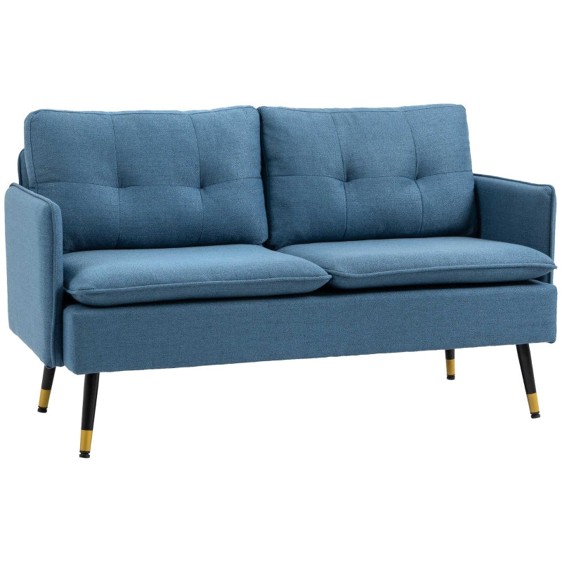 Modern Two Seater Sofa, Button Tufted Loveseat with Steel Legs, Dark Blue
