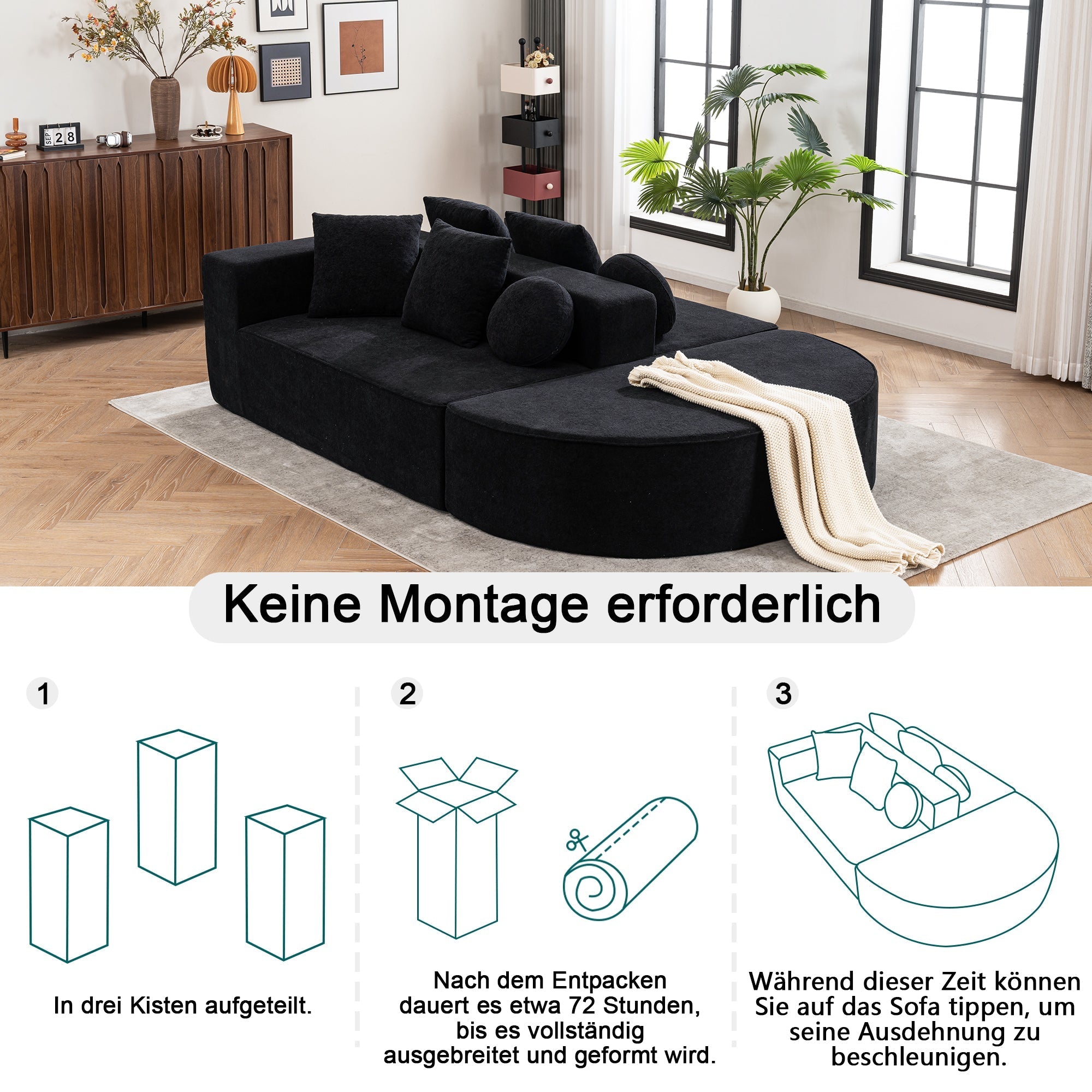 Boneless Sofa, Segmented Cloud Modular No Assembly, Chenille Fabric
