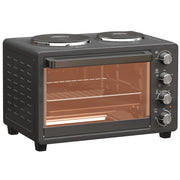 Mini-Backofen 28L 2600W mit 2 Kochplatten, Schwarz