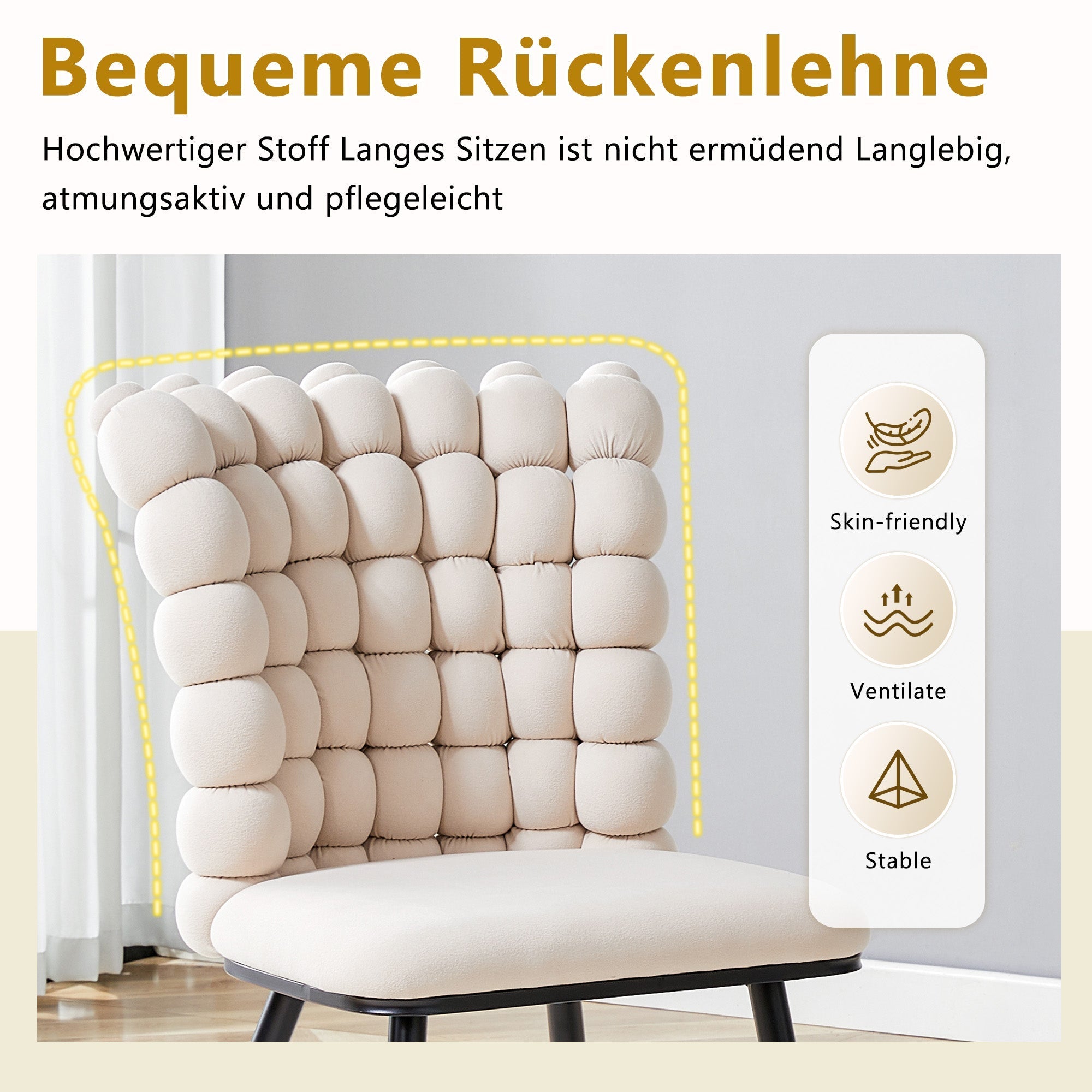 Velvet Dining Chairs Set of 2 Ball Design Metal Legs - Cream White