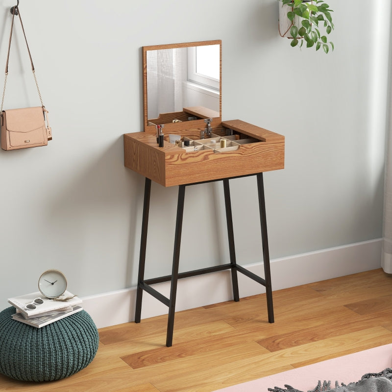 Vanity Desk Flip-Up Mirror 16 Compartments Natural Wood Effect