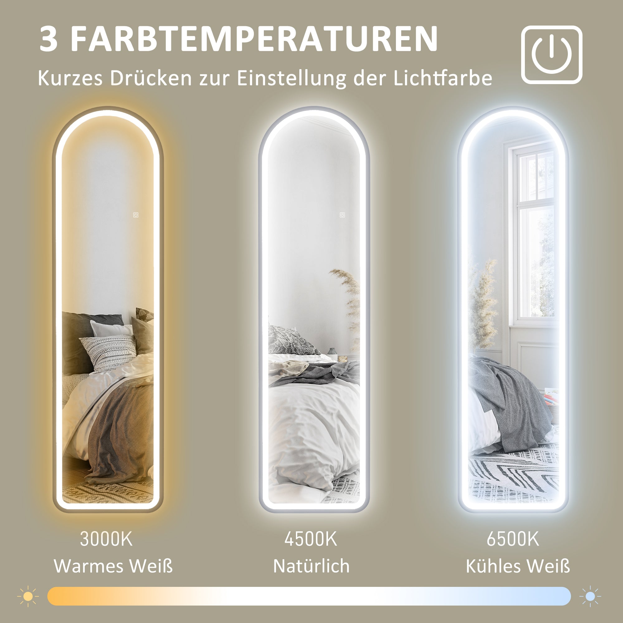 Full-Length Mirror, 150 x 40 cm LED Lighting, 3 Light Colors, Black