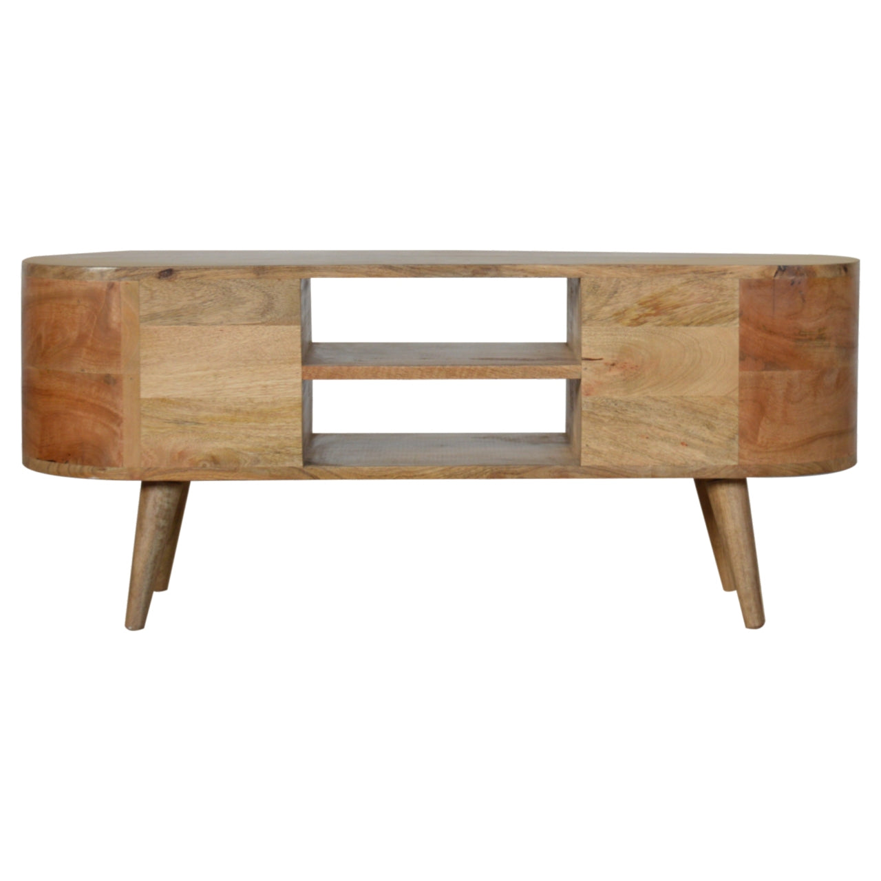 Solid Wood Rounded Entertainment Unit, 4 Drawers 2 Shelves, Brown