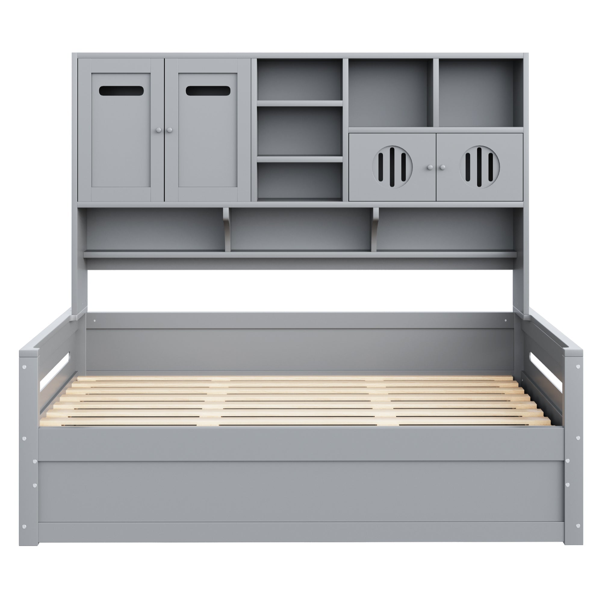 Sofa Bed, 90 x 200 cm Multifunctional Hydraulic Single Bed Frame, Grey Wood
