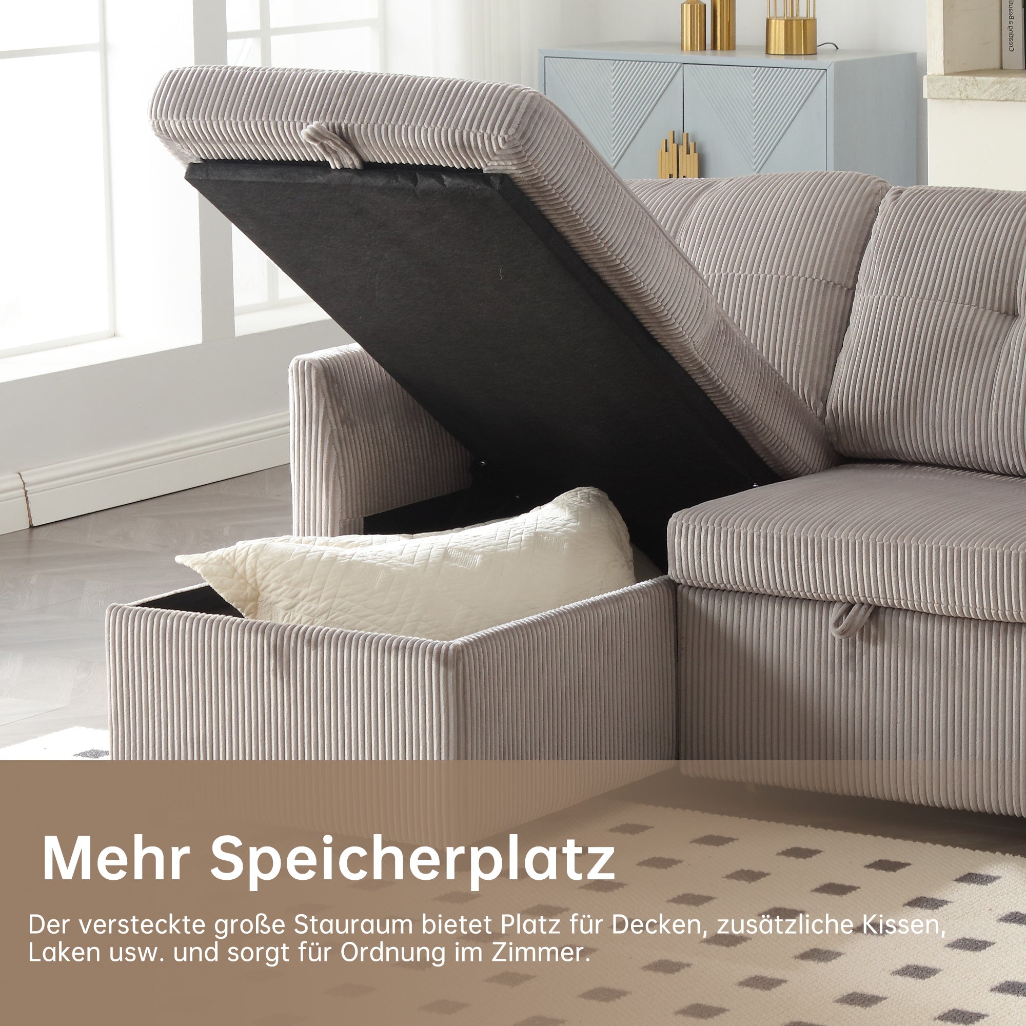 Multi-functional Sofa Bed, Modular L-Shaped Sectional with Storage and Pull-out Bed