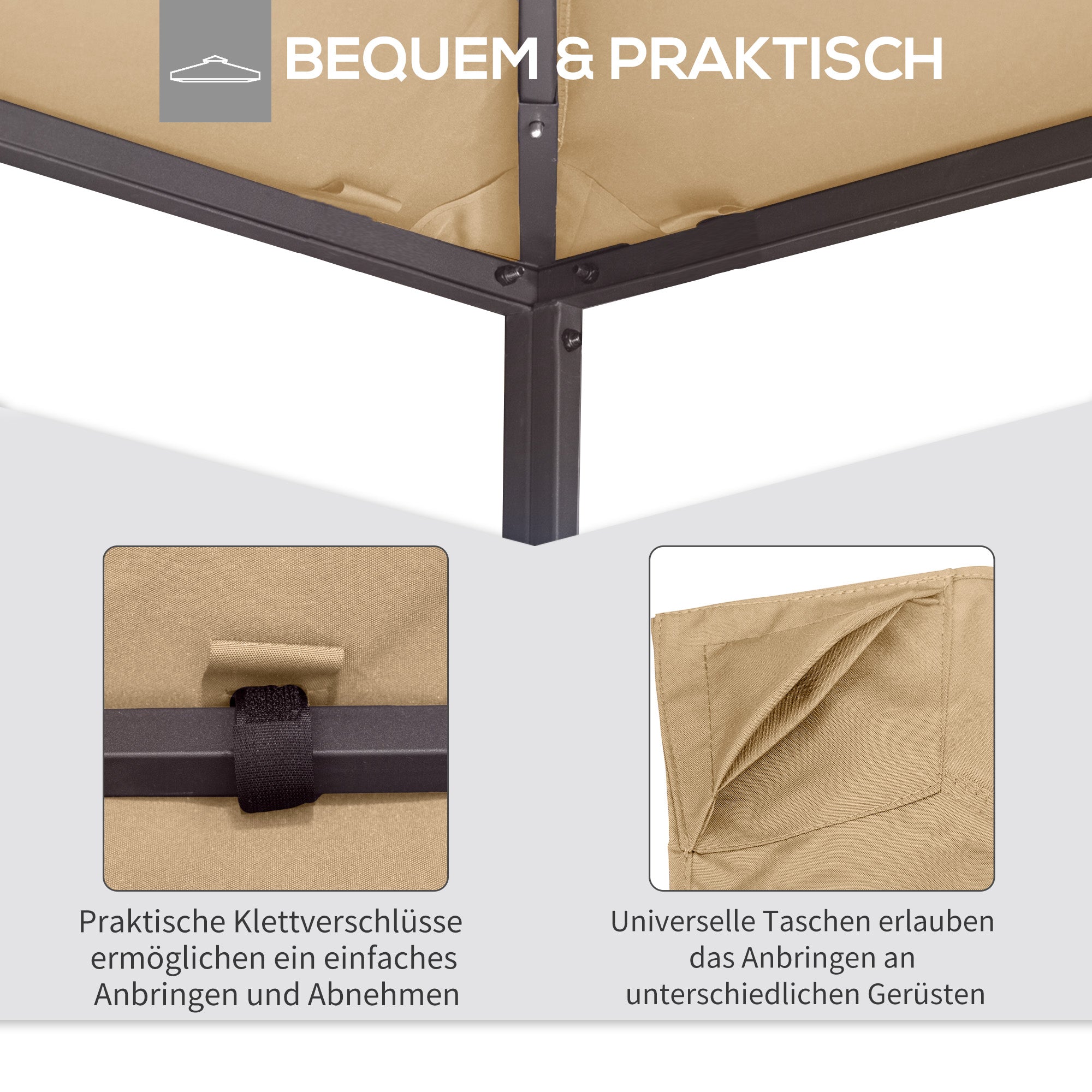 Pavilion Roof Replacement Sun Protection Weatherproof 2.98x2.95m, Polyester Beige