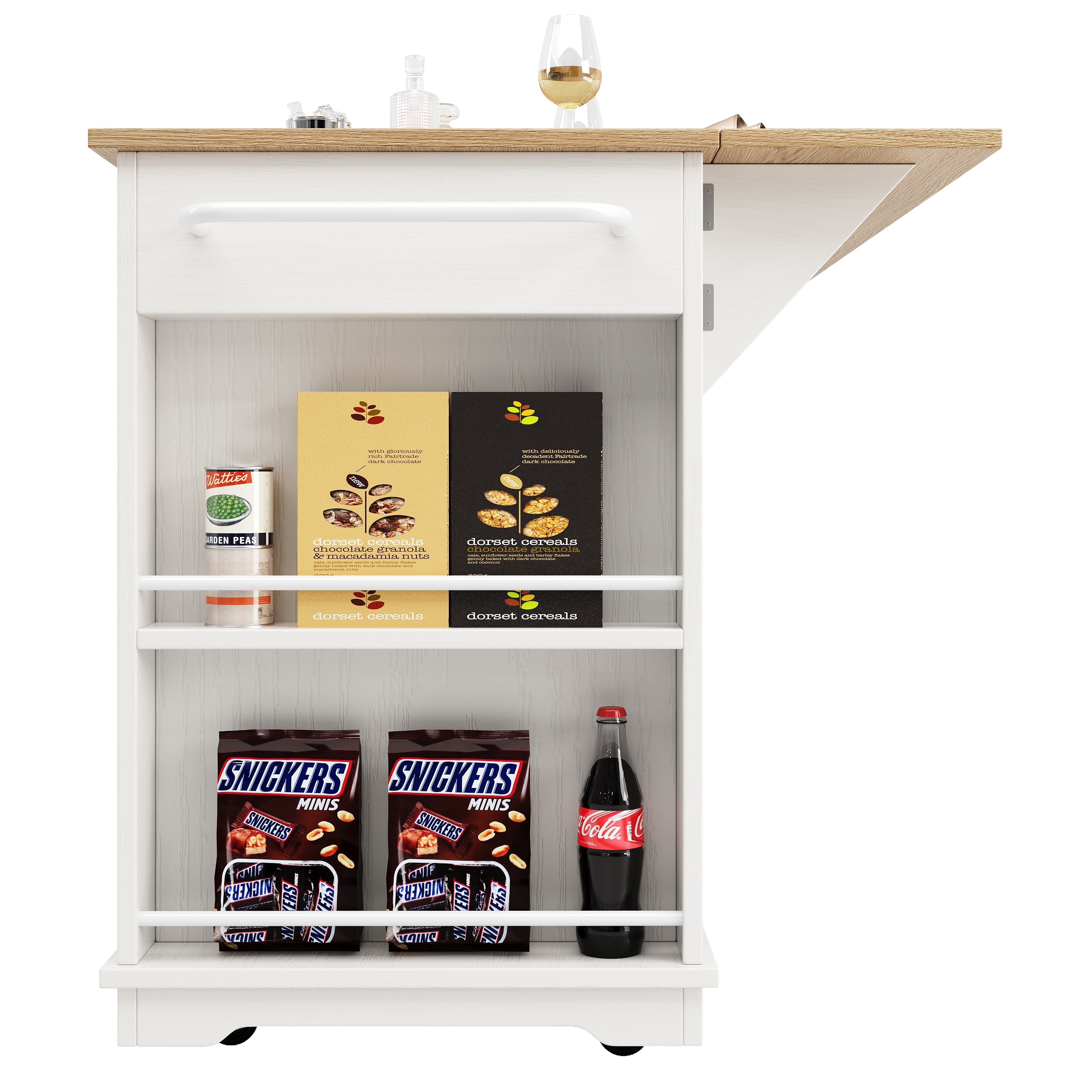 Kitchen Island Cabinet Worktop Storage Tempered Glass White