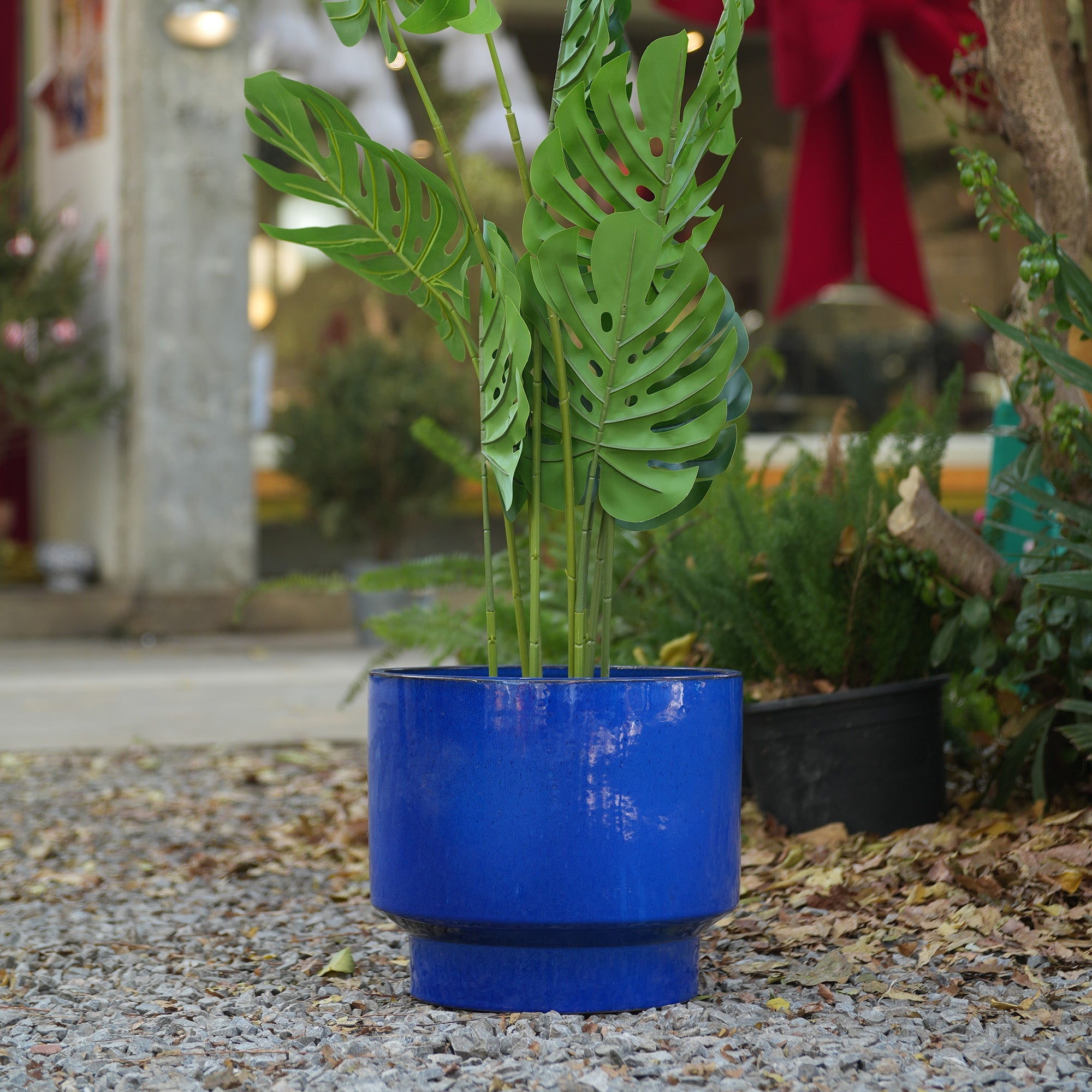3-Piece Plant Pot Set, Handmade Sizes Ø 38.1/30.5/22.9 cm, Blue Glazed Ceramic