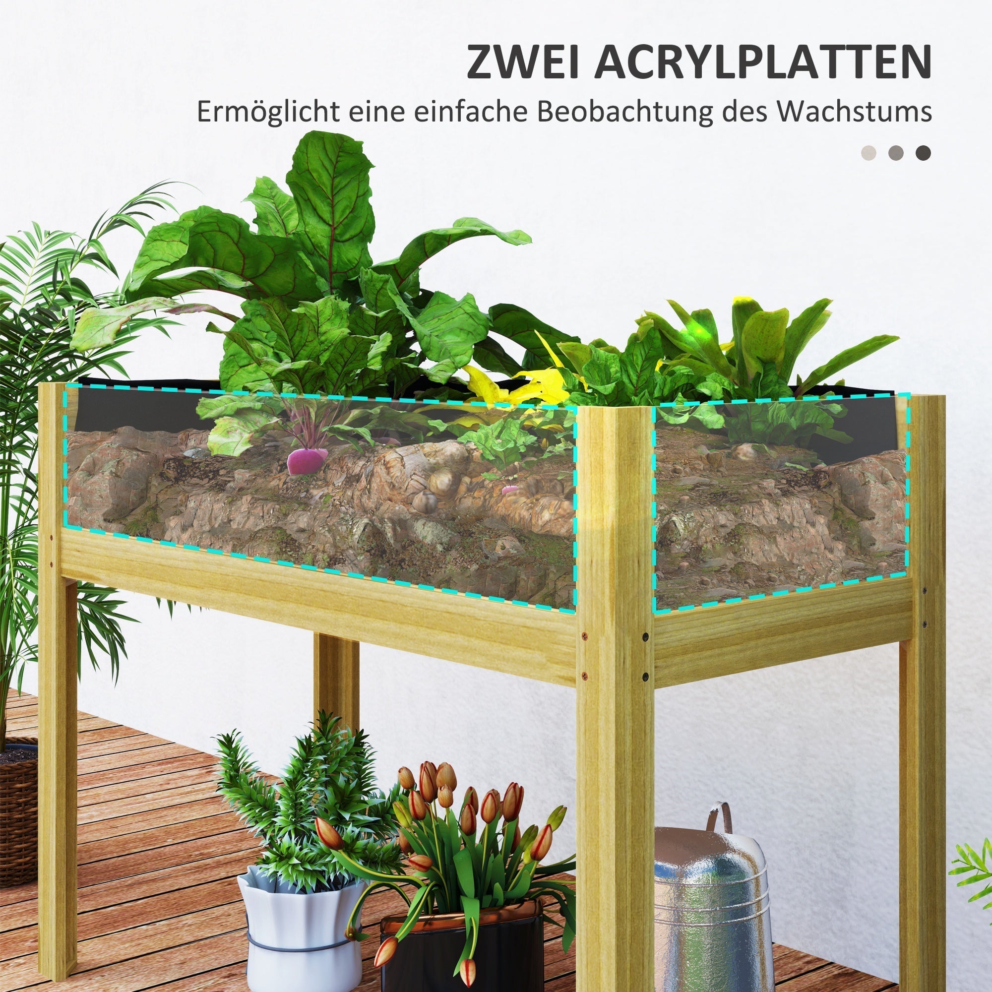 Raised Bed, Acrylic Panels Wood, Natural Wood