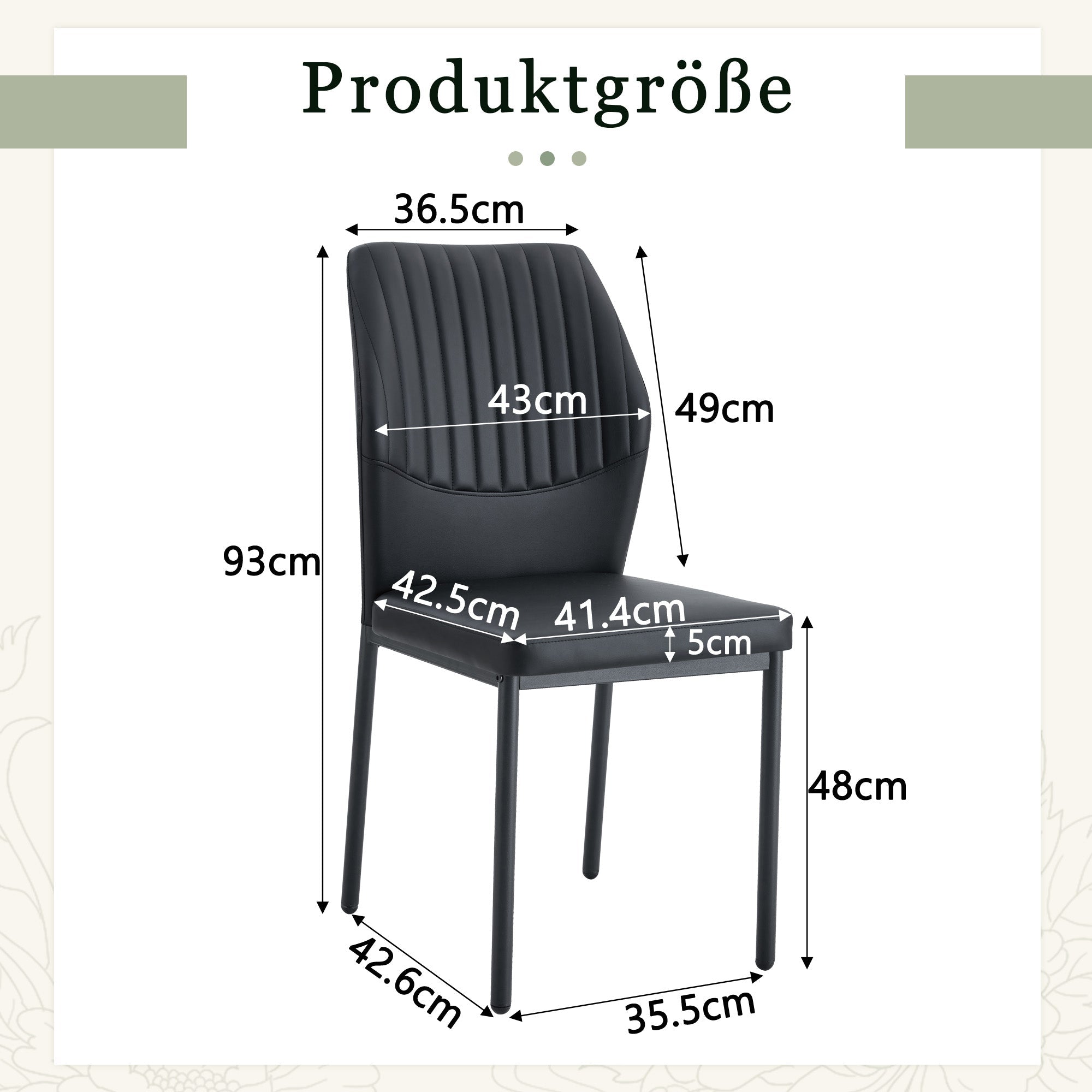 Set of 4 Dining Chairs with Vertical Embossing and Metal Legs, Black PU