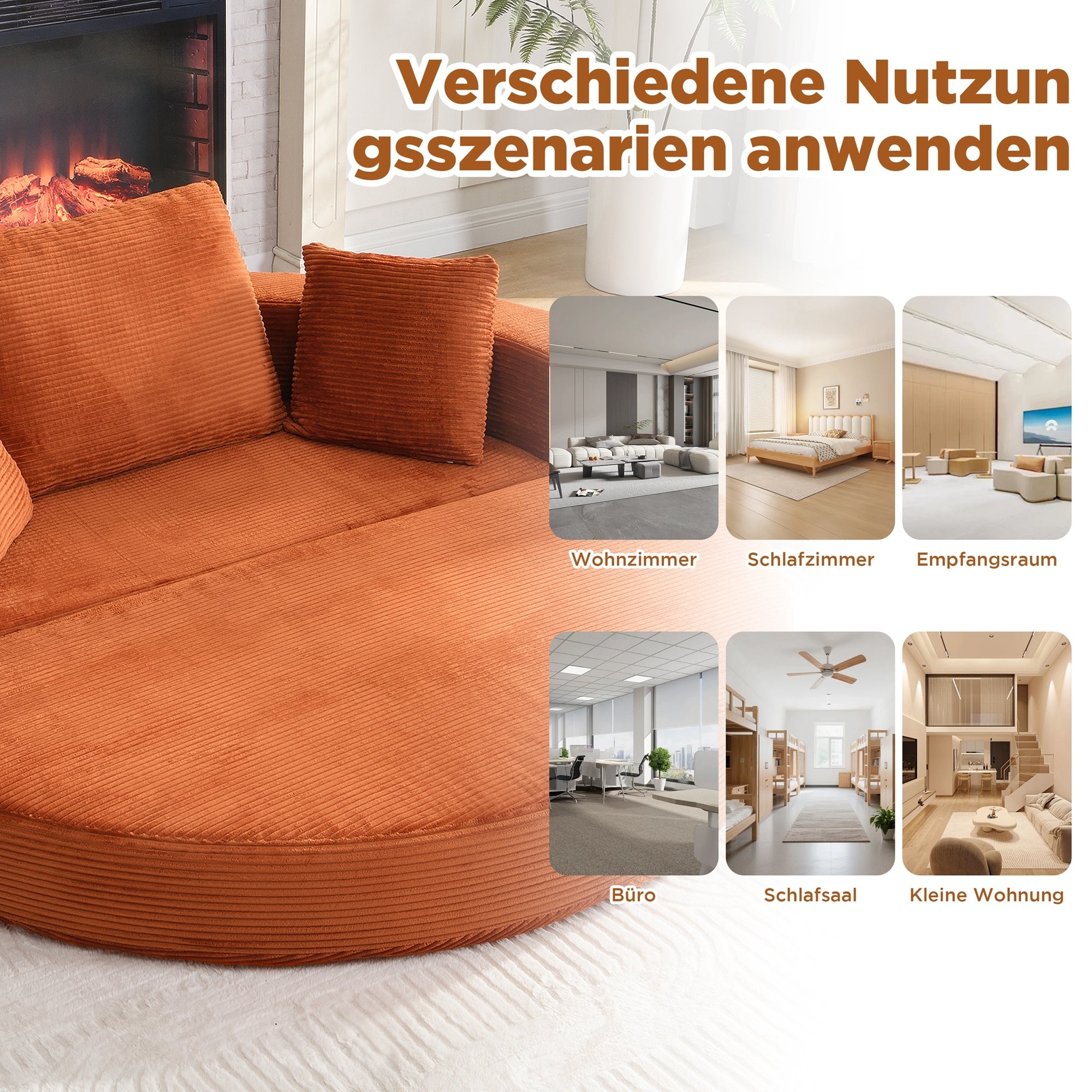 Multifunctional Sofa Bed, Fold-Out Modular Oval Bed, Corduroy