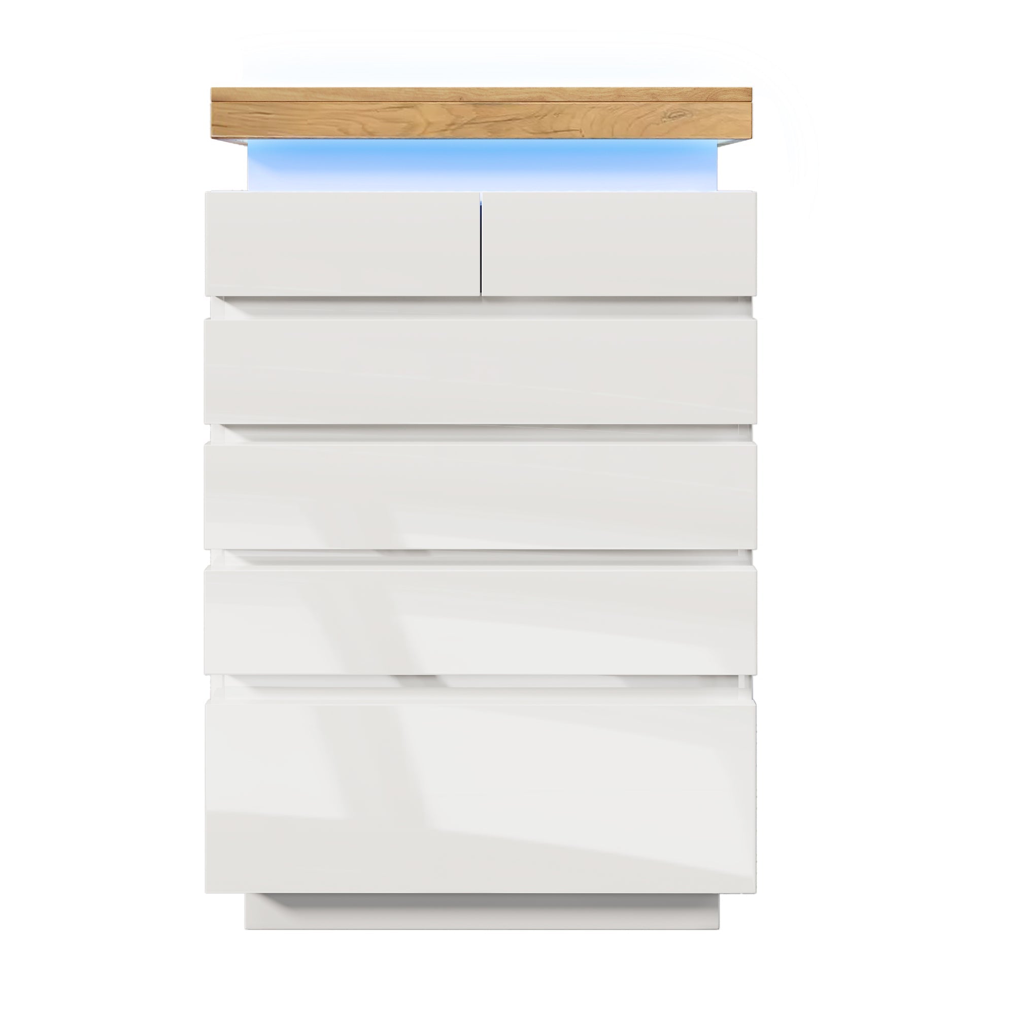 Chest of Drawers, 6-Drawer LED High-Gloss Sideboard, White