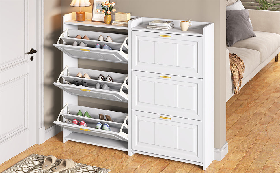 Shoe Cabinet Set Tall Storage 6 Compartments 70x24x120cm White MDF+Chipboard 2-piece