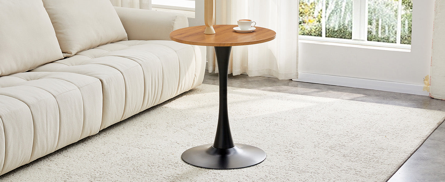 Round 60cm Side/Dining Table Wood Grain Top - Black Leg