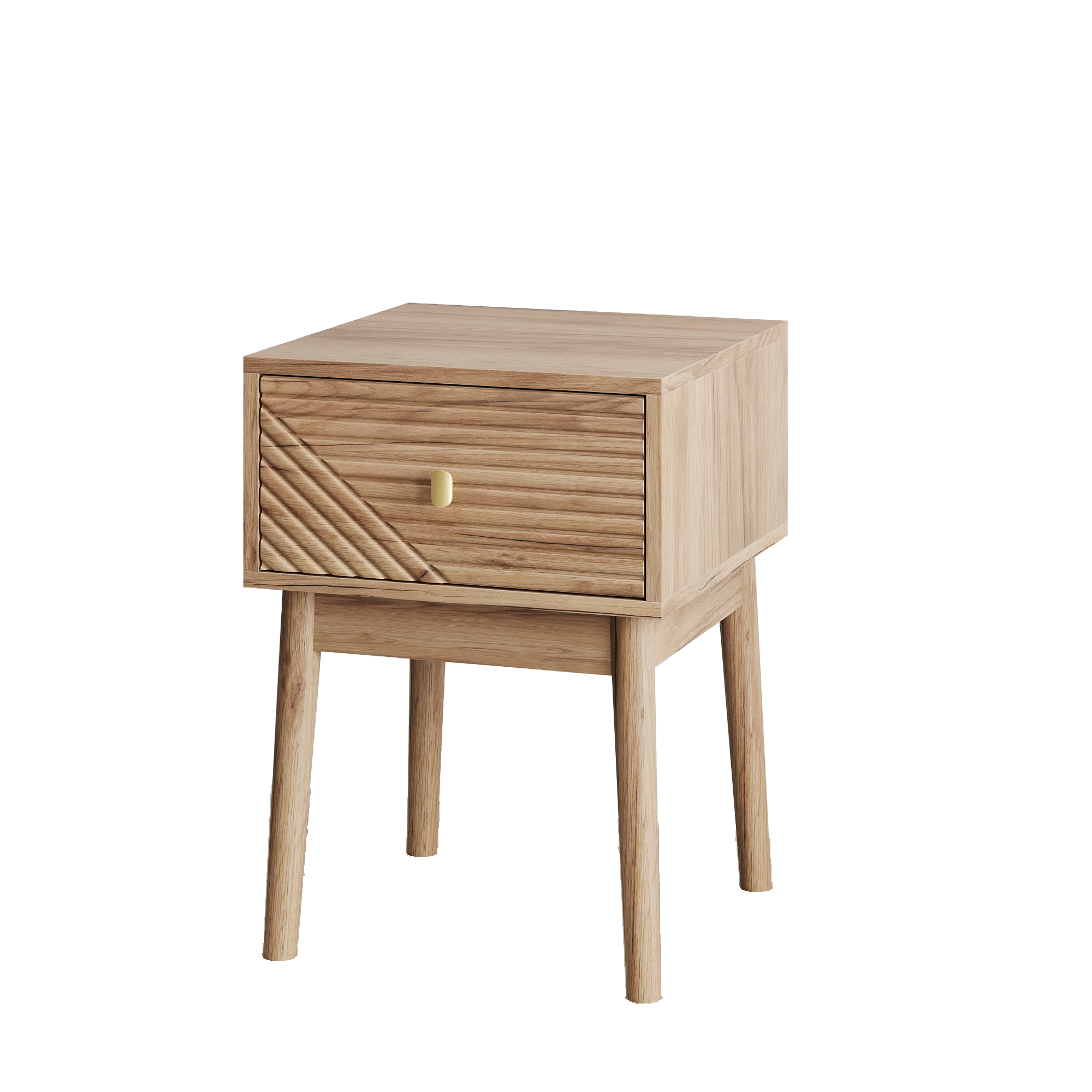Nightstand Set of 2, Mid-Century Modern Metal Handles 40x40x55cm, Oak-Colored