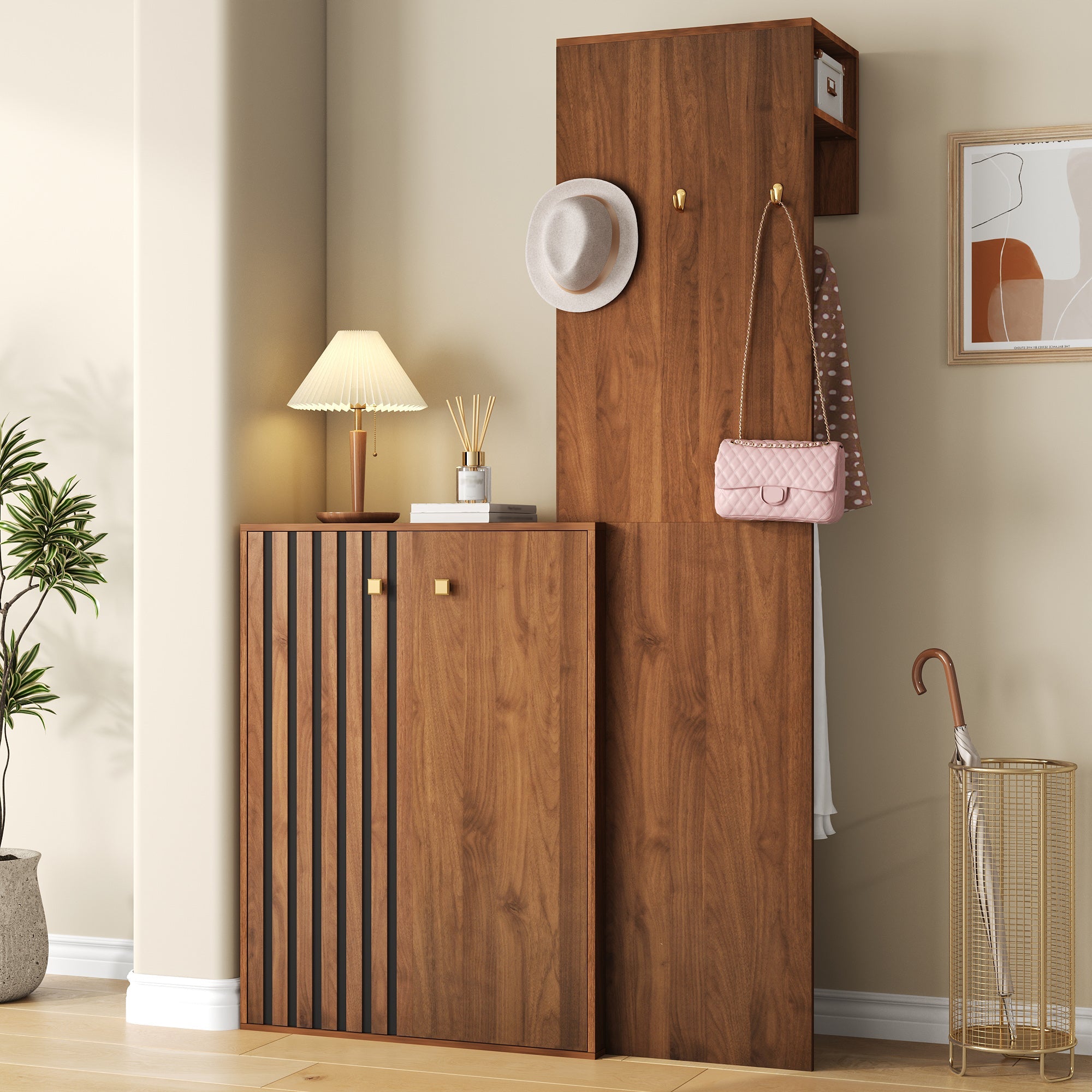 Modern Wardrobe Set with Shoe Cabinet, Storage and Clothes Rail, Wood ...
