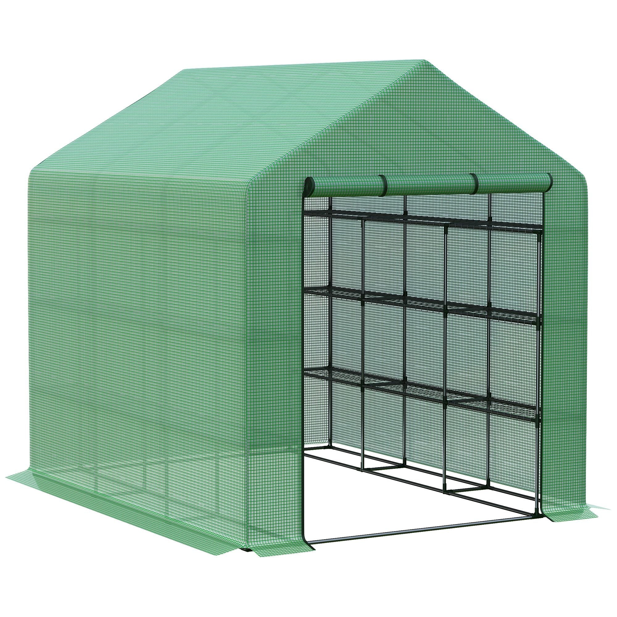 Walk-in Greenhouse, Portable Grow House with 4 Tier 24 Shelves Roll-up Zipped Door, Green