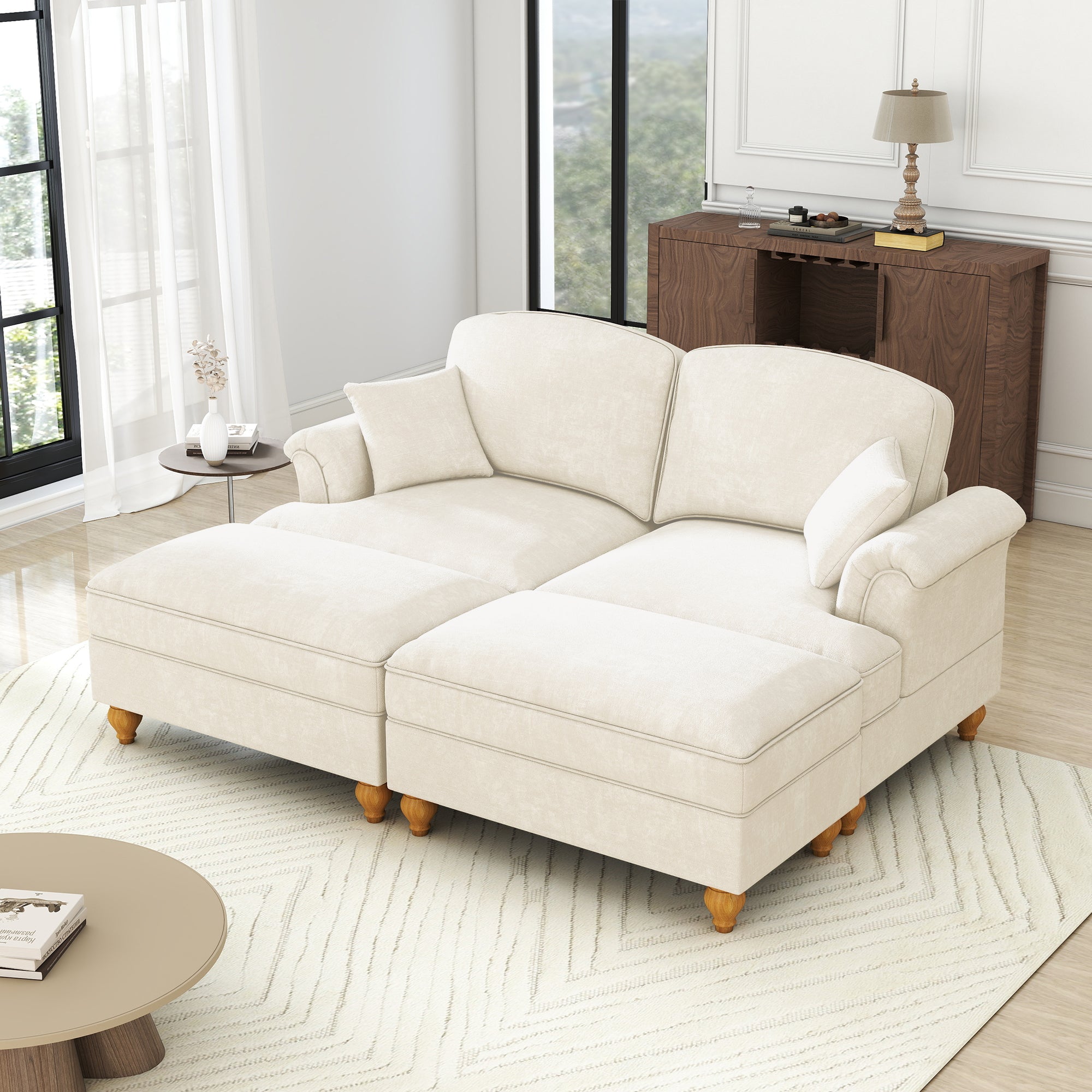 Classic Modular Sofa 2-Seater Ottoman - White Chenille