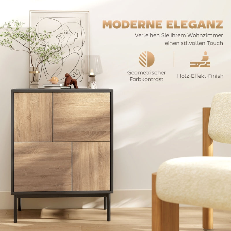Sideboard Push-to-Open Doors Metal Legs - Black/Natural Wood