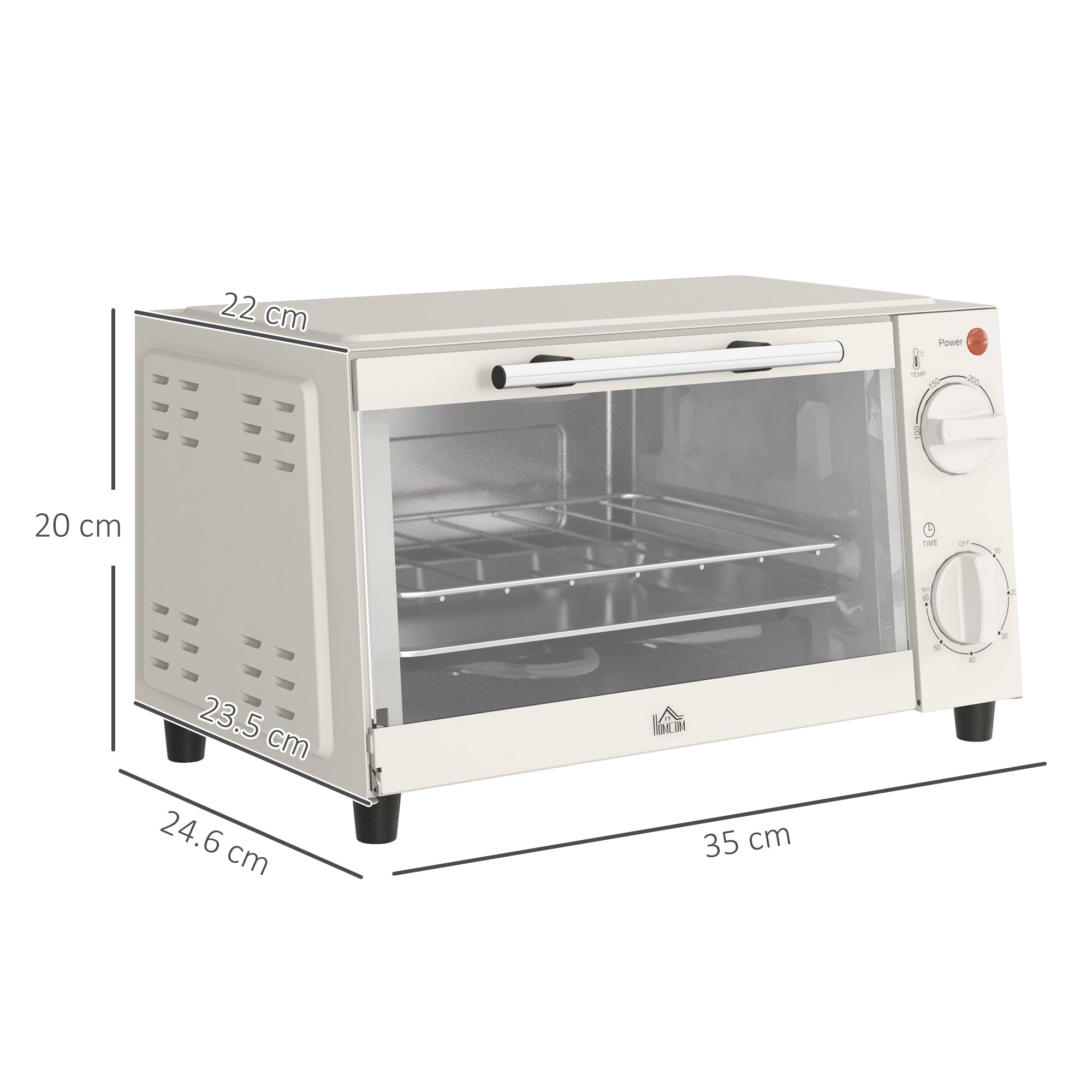Mini Oven 9L 750W with Baking Tray, Grill, Timer - Stainless Steel/Cream White