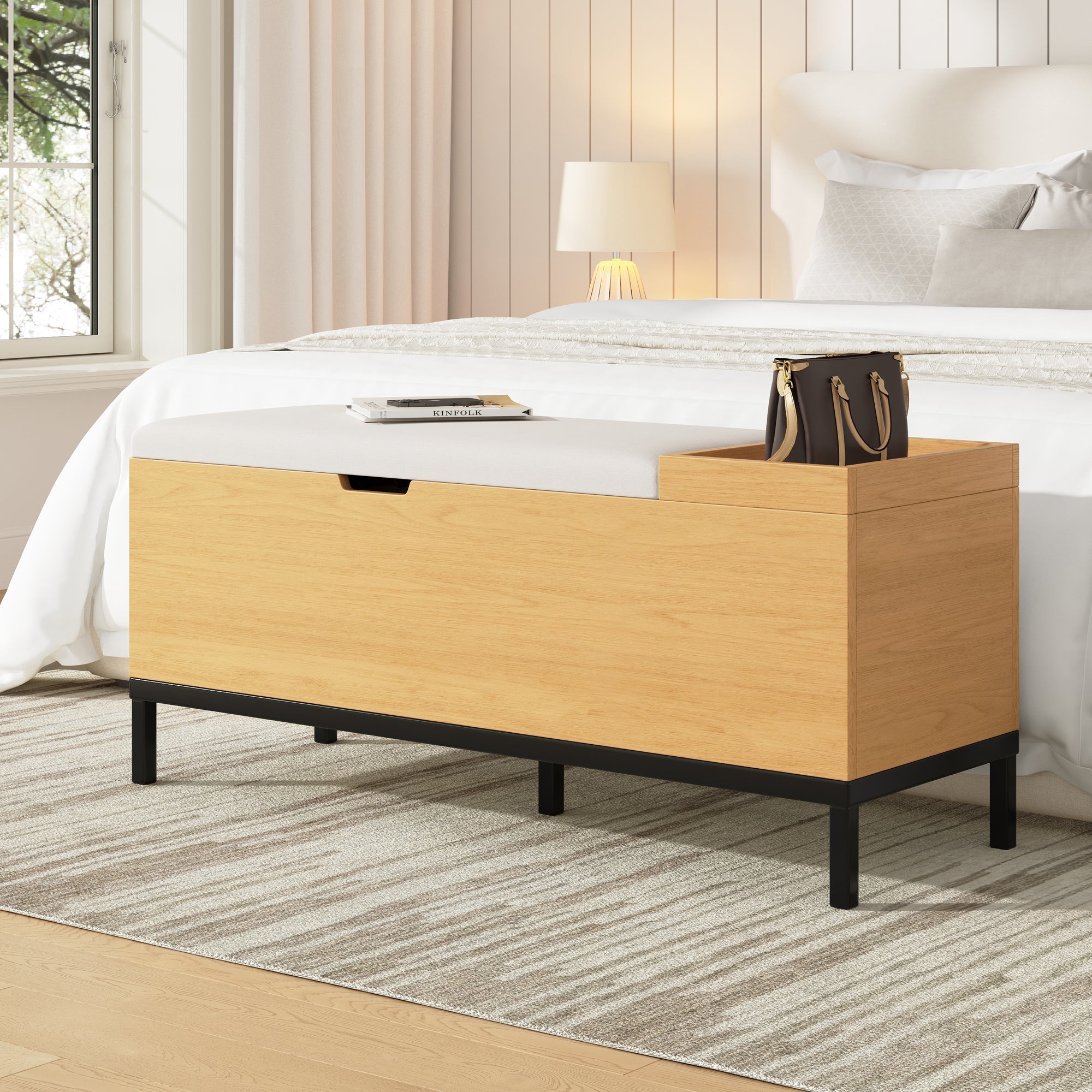 Shoe bench storage seating cabinet foldable footstool natural