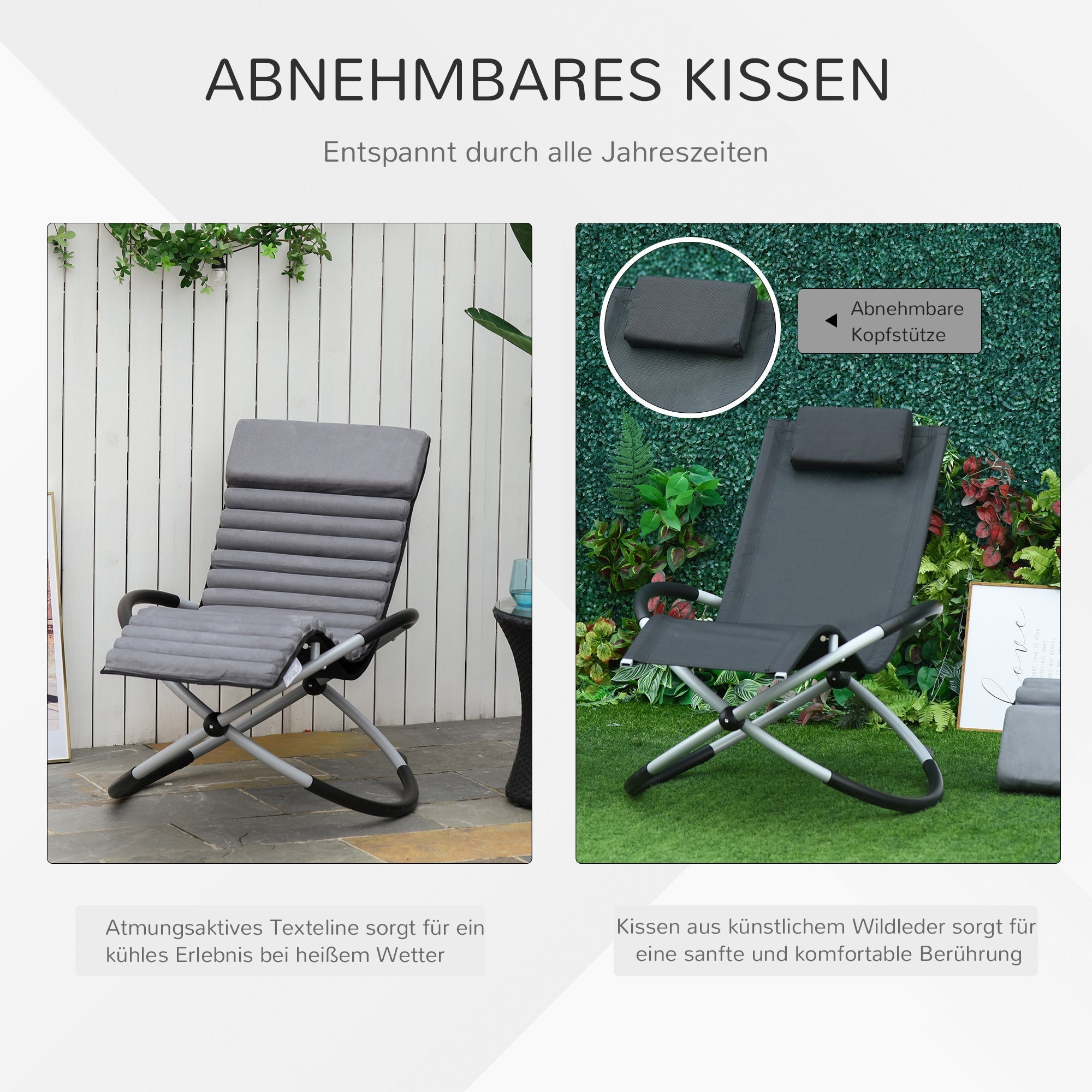 Ergonomic 2-in-1 Rocking Chair Garden Lounger Spherical Design Metal/Textilene Black