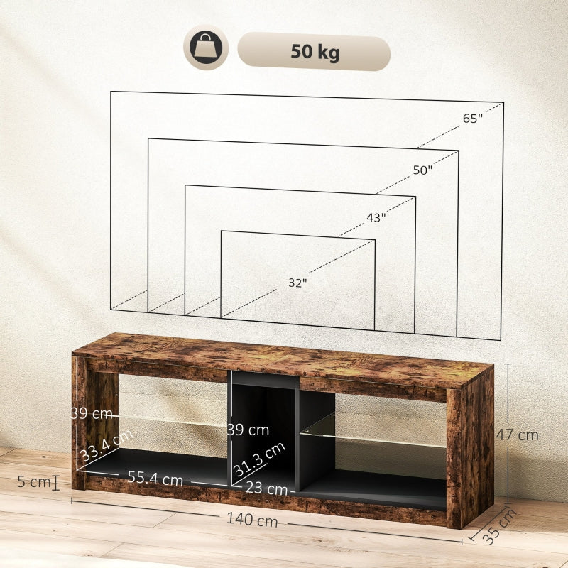 TV Stand Cabinet, LED Lights, Remote Control, Storage Shelves, Rustic Brown