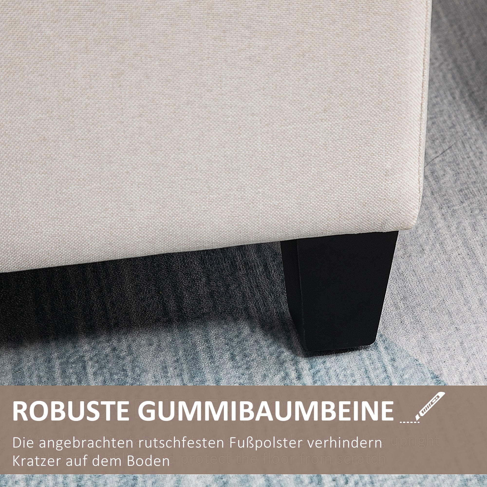 Upholstered bench with storage, chest bench, linen-like polyester cream white
