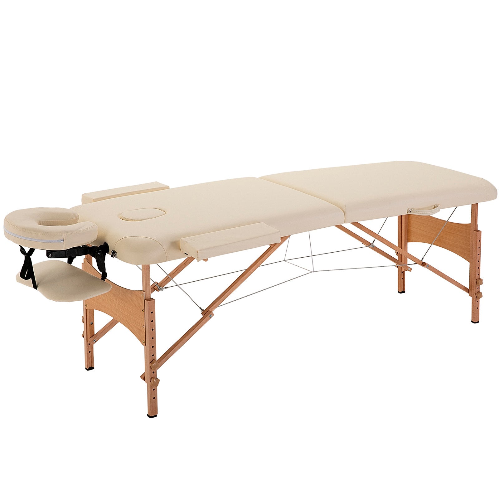 Massage Table, Foldable Height-Adjustable with Headrest, Artificial Leather Wood Cream
