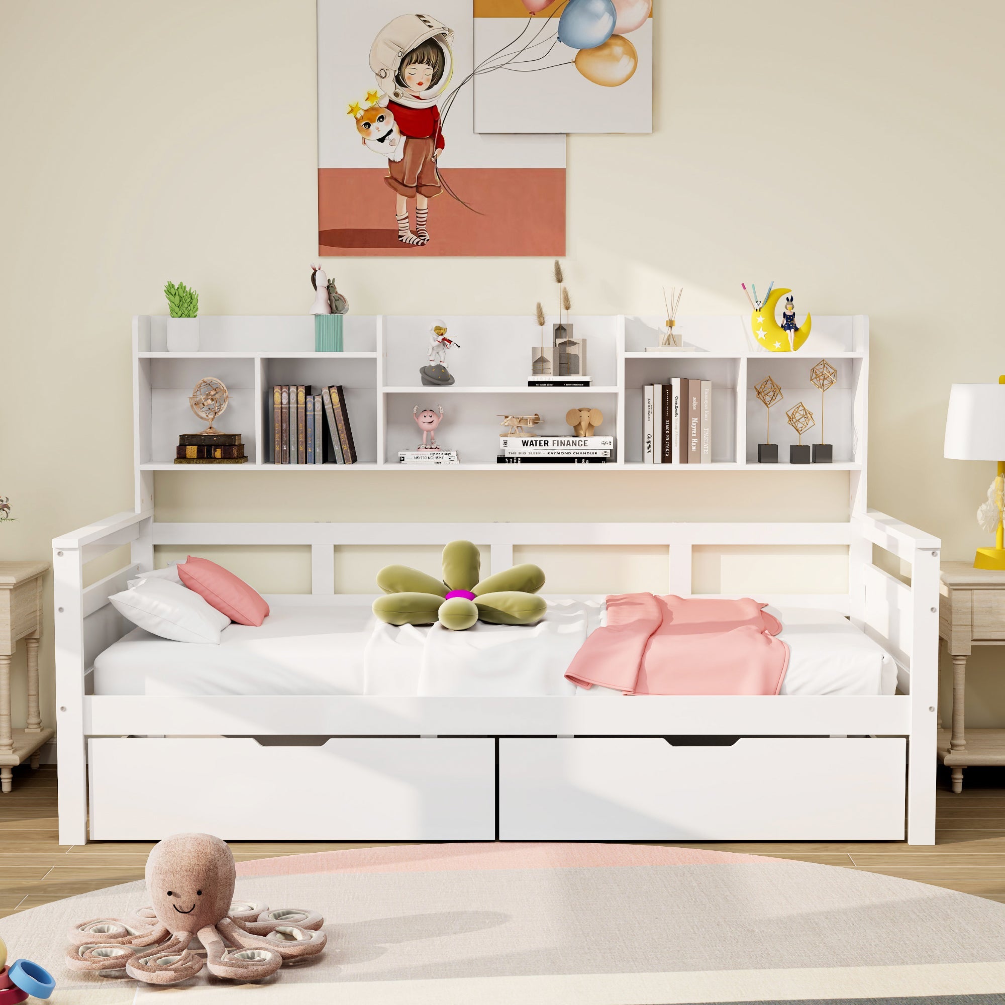 Sofa Bed 90x200, Storage Slatted Frame, Solid Wood White