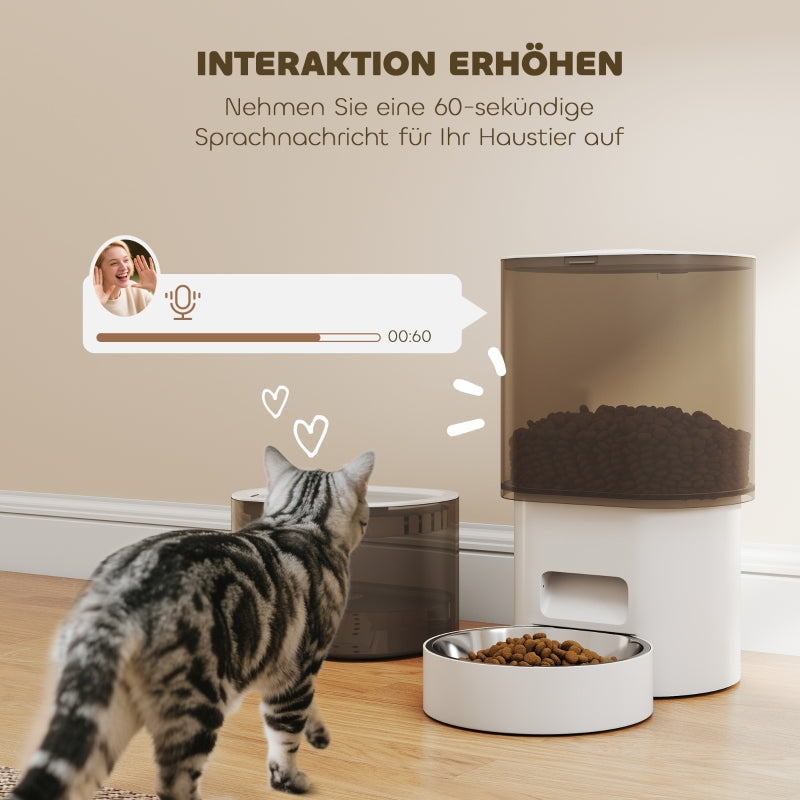 Automatic Pet Feeder and Water Dispenser, 2.5L, Small Dogs and Cats, White
