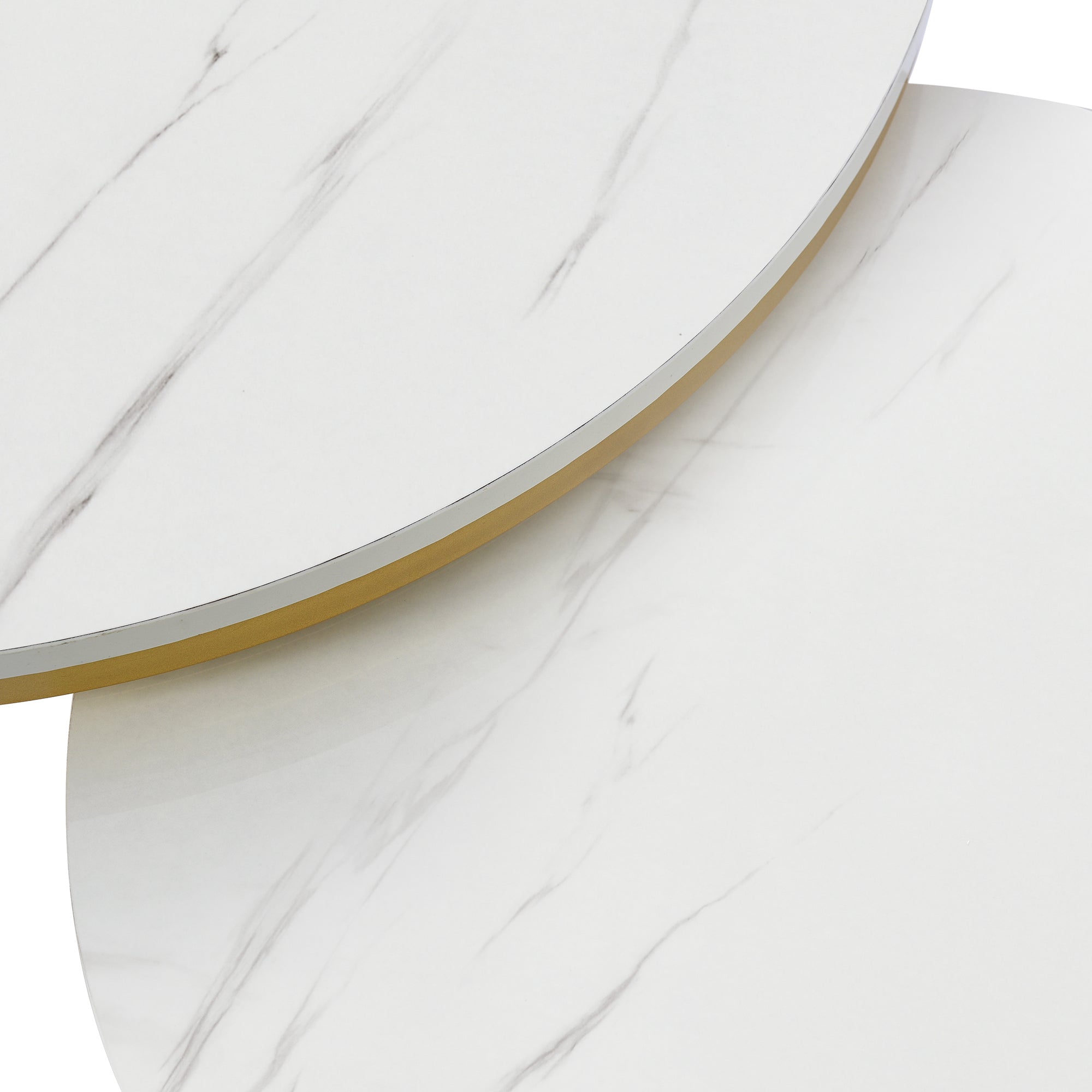 Modern Nesting Coffee Table, 2-Piece Set Round Nested Side Table, High Gloss White Marble Pattern
