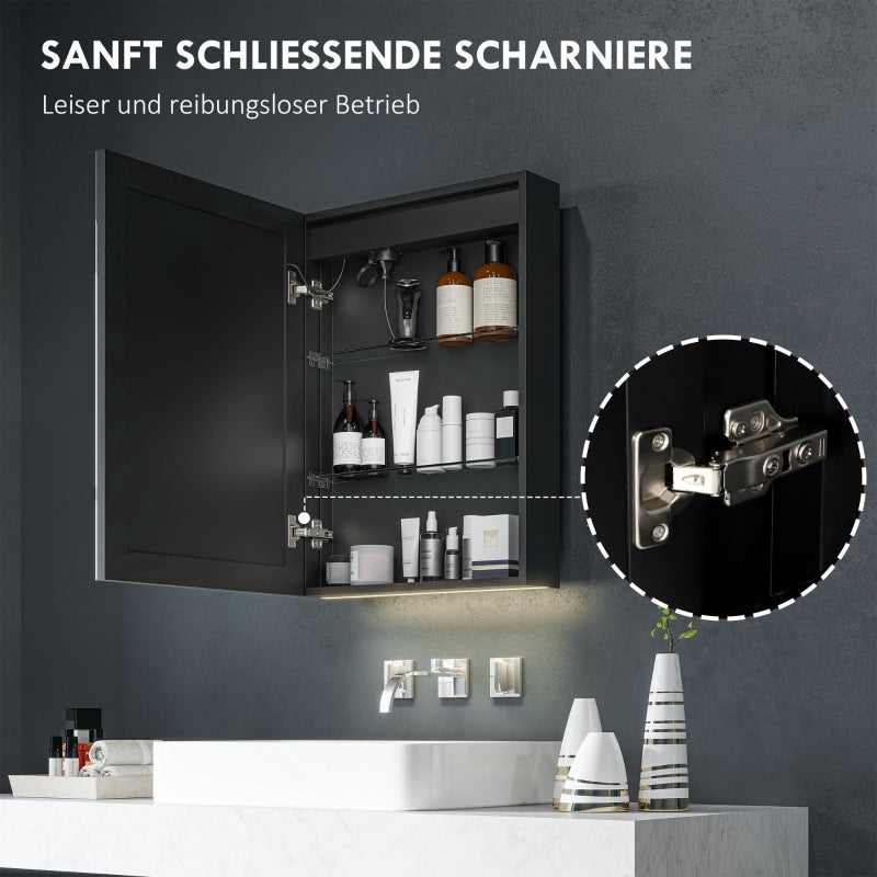 Mirror Cabinet with LED, Dimmable, Anti-Fog, Black