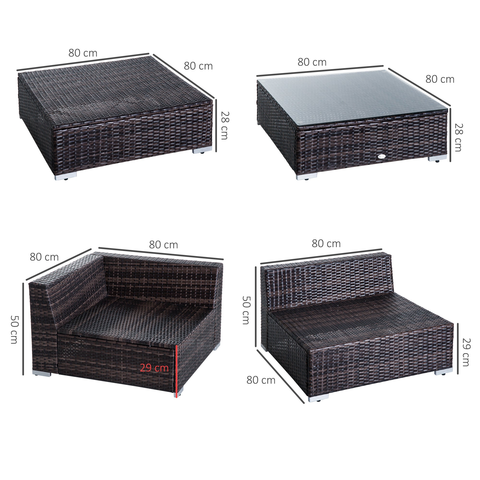 6 PC Rattan Sofa Coffee Table Set Sectional Wicker Weave Furniture Outdoor w/ Pillow Cushion Brown