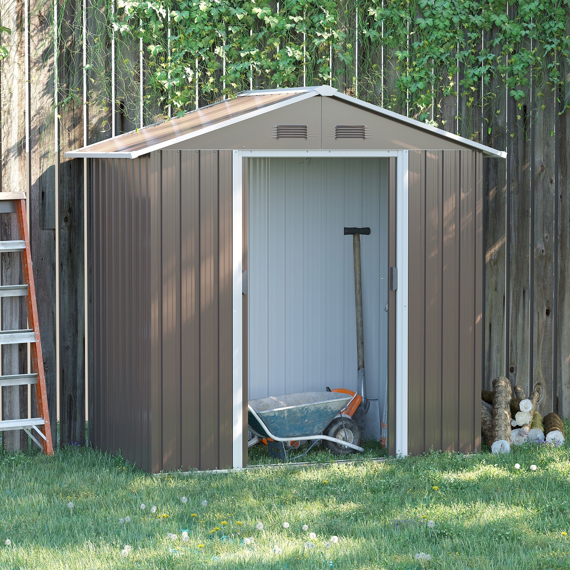 Metal Garden Storage Shed 6.5ft x 3.5ft Outdoor Tool Storage Double Sliding Doors 4 Vents, Grey
