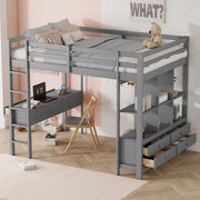 Loft Bed 140x200cm Storage Drawers Under-Bed Desk - Grey