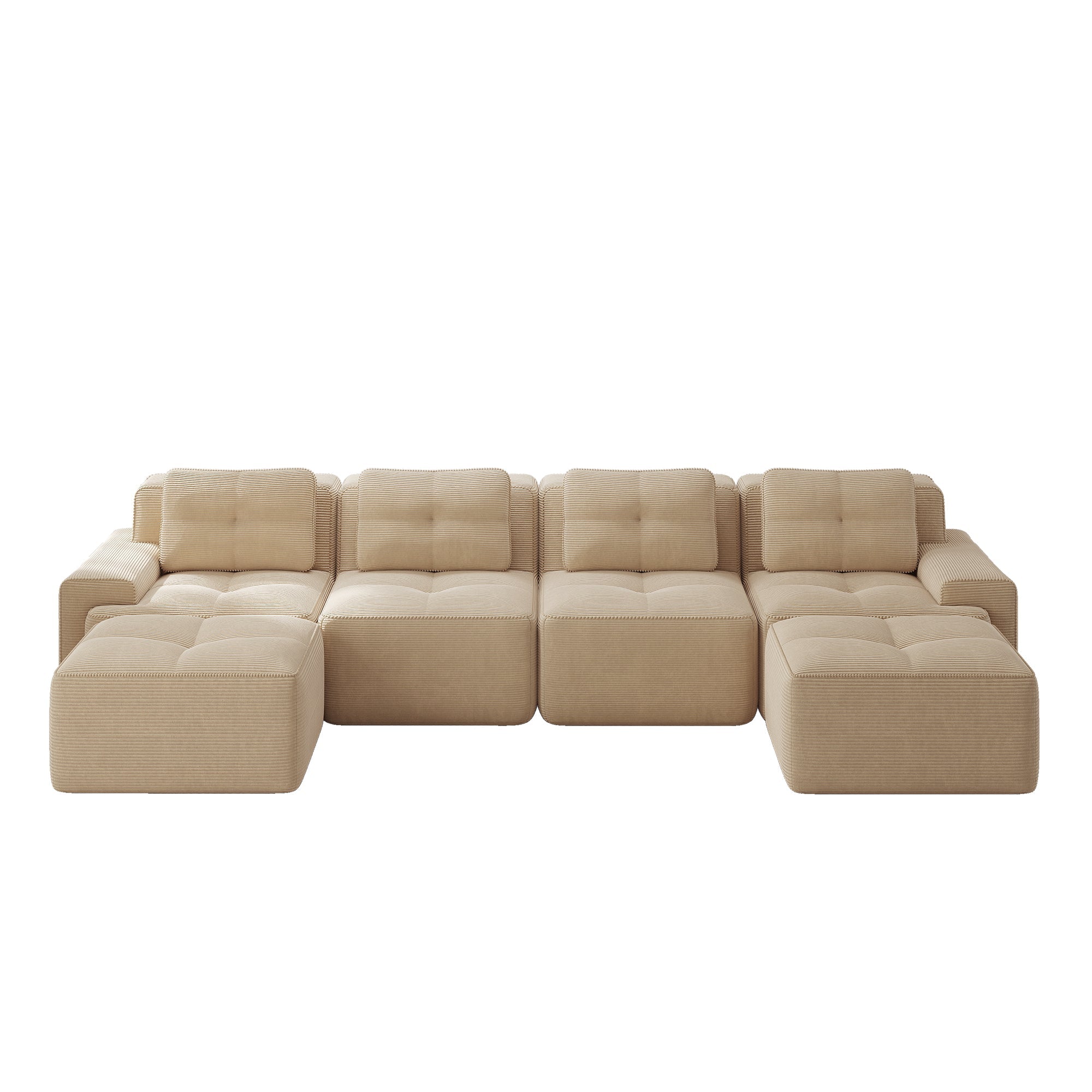 Boneless Modular Sofa U-Shaped Chaise 4-Seater Deep-Seat - Beige