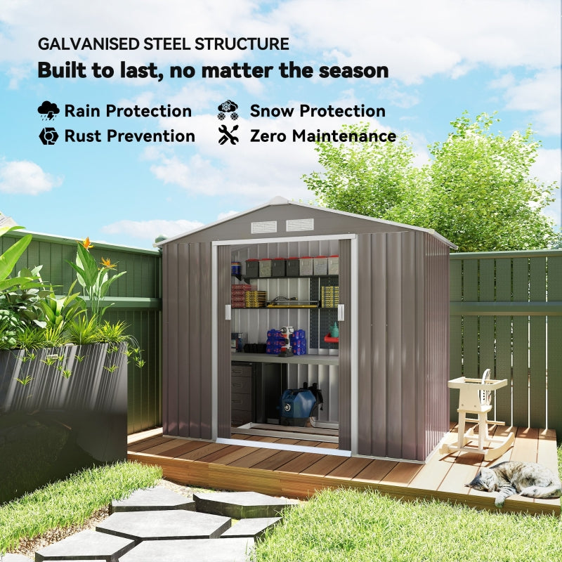 7ft x 4ft Lockable Garden Storage Shed w/ Air Vents, Steel Grey