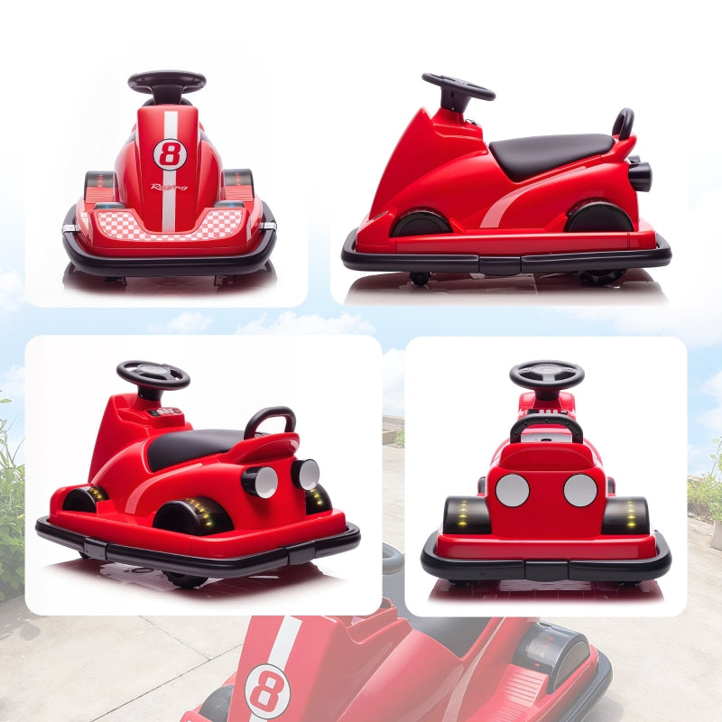 Bumper Car for Children with 360-Degree Rotation, LED Lights and Music, Red
