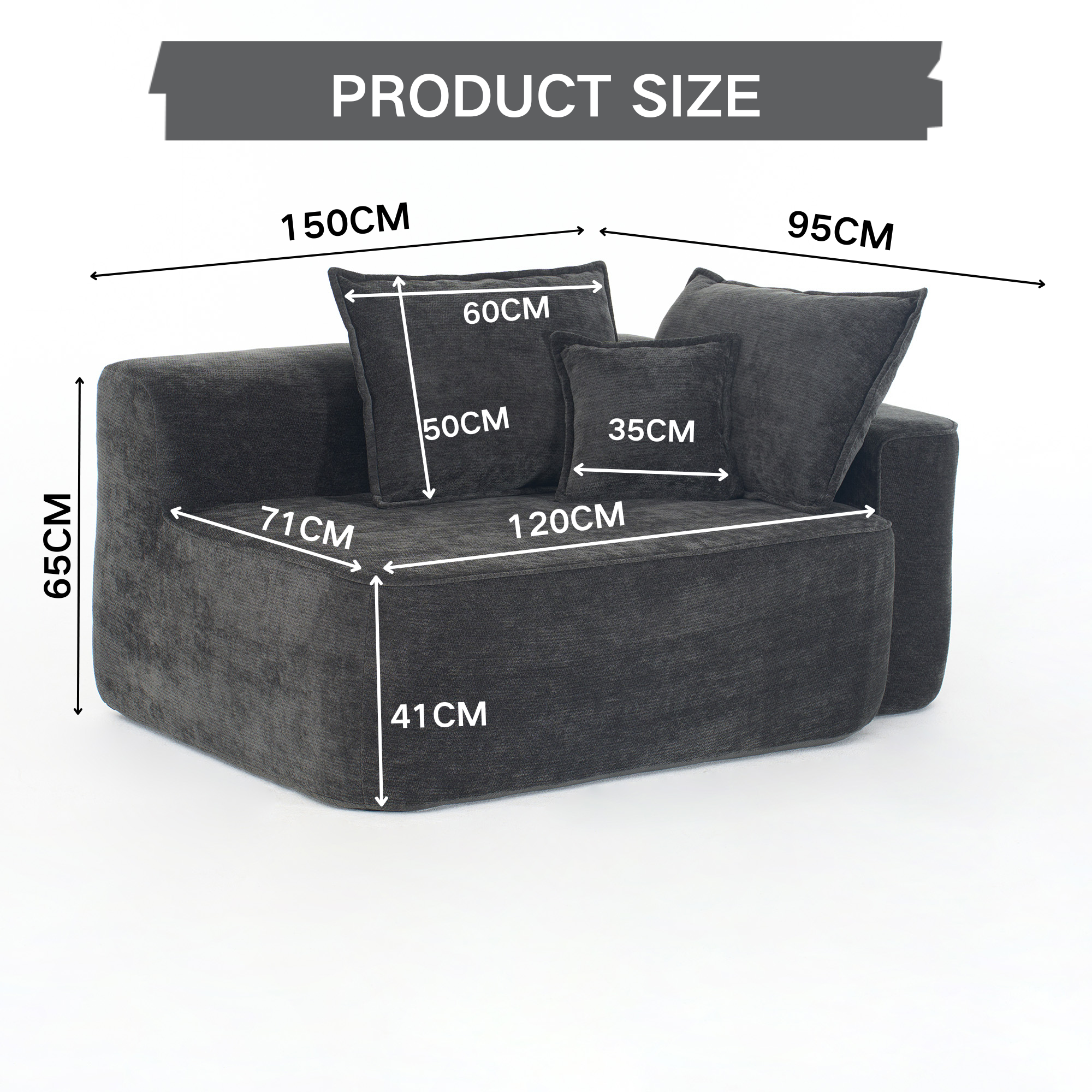 2-Seater Sofa with Side Pockets and No Assembly, Black