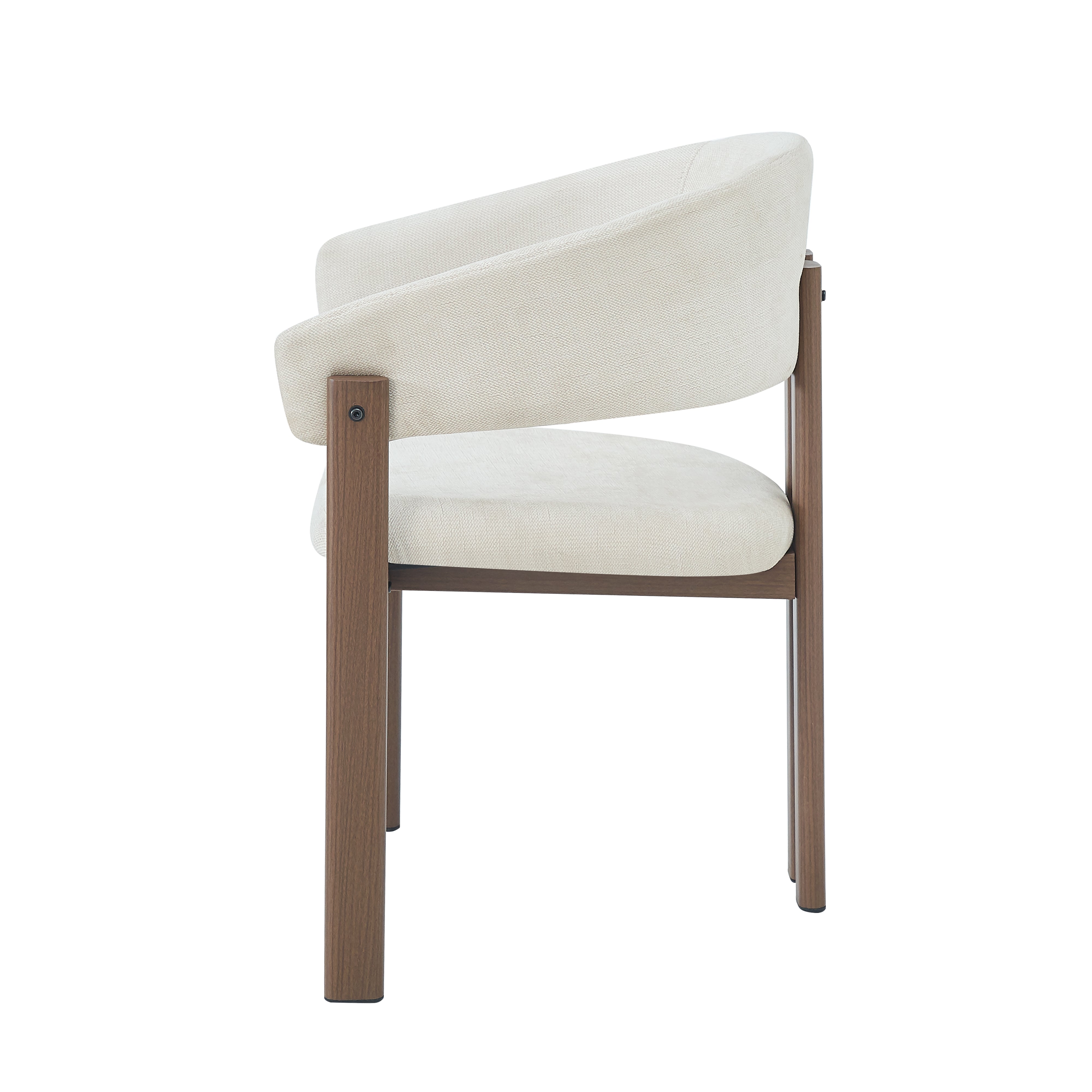 2 Dining Chairs Metal Wood Look Modern Linen Fabric - Walnut