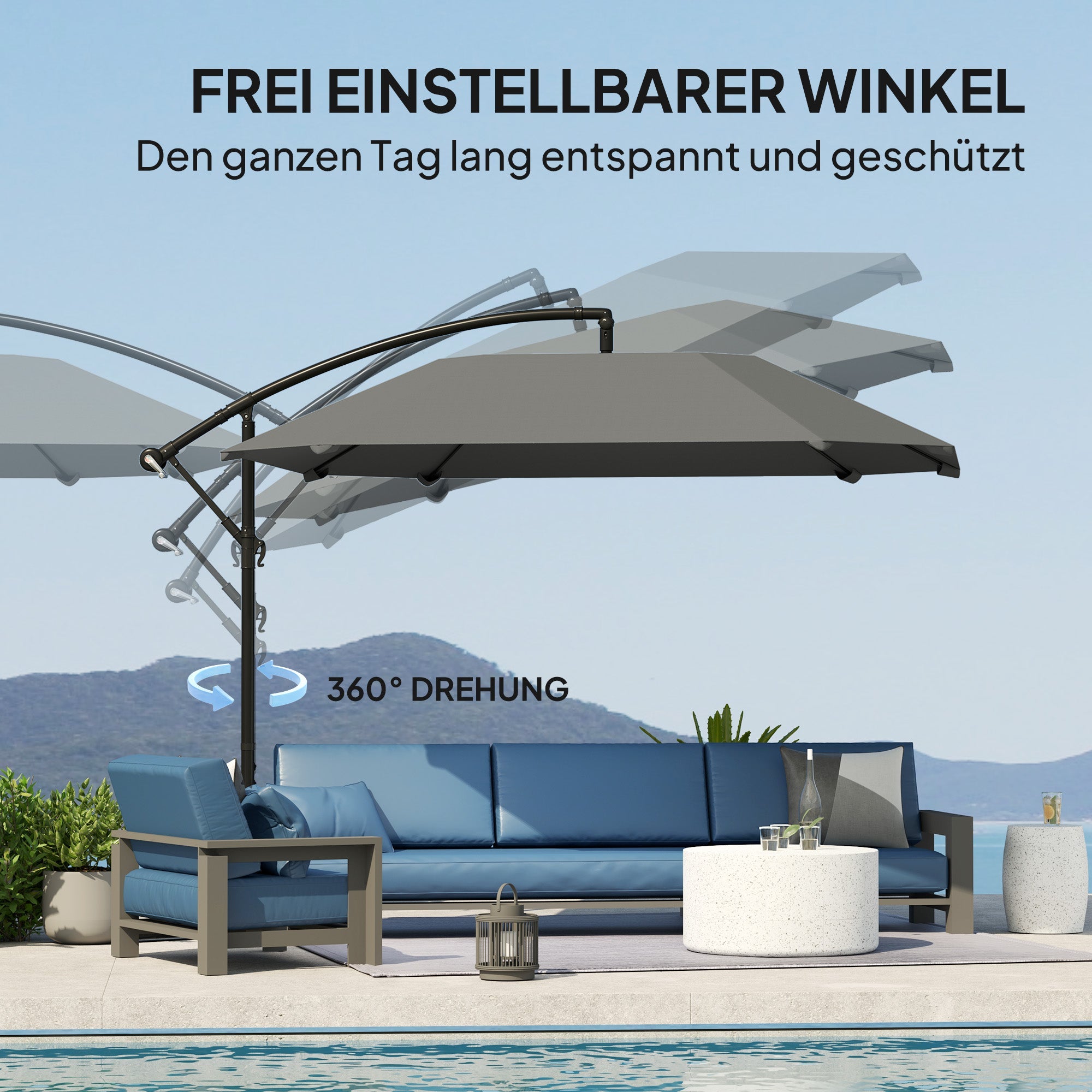Aluminum Cantilever Parasol Ø 260 cm Waterproof Tiltable Dark Grey