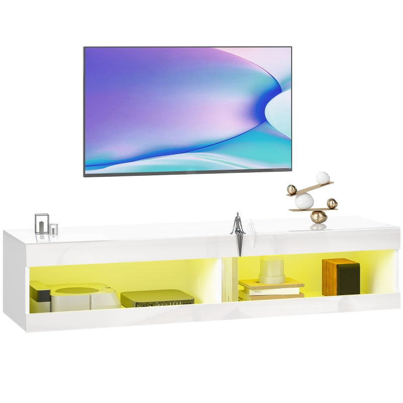 TV Cabinet 140cm Wall-Mounted Lowboard RGB LED Lighting Open Storage High-Gloss White