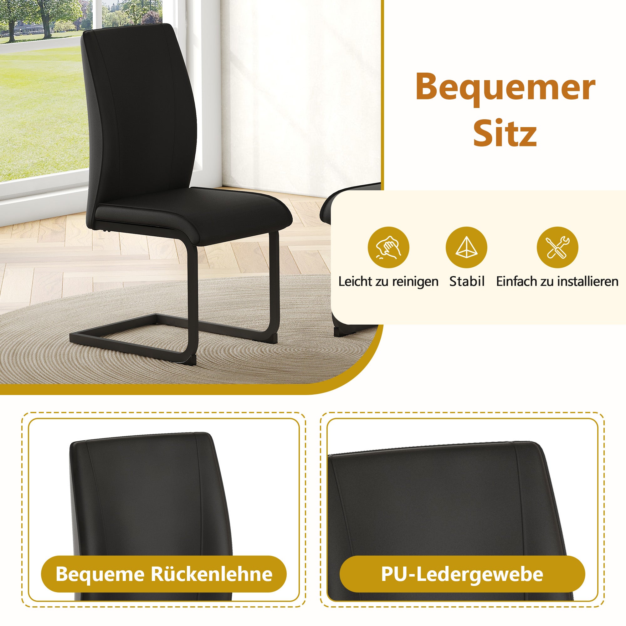 Table Set Rectangular 160x90cm Storage Shelf 4 Armchairs - Black Faux Leather