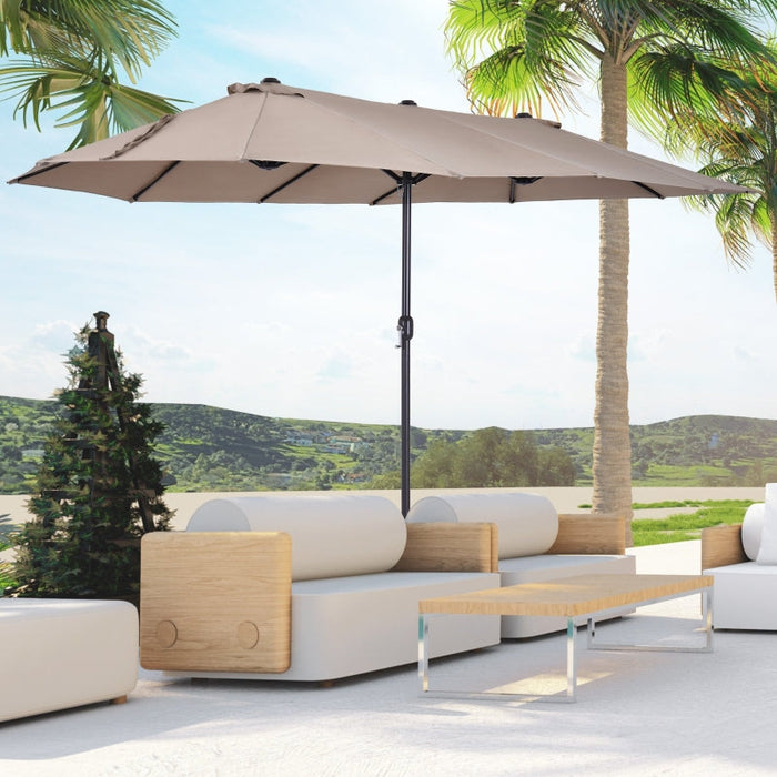 Parasol Market Umbrella Double Oval with Hand Crank, Light Coffee