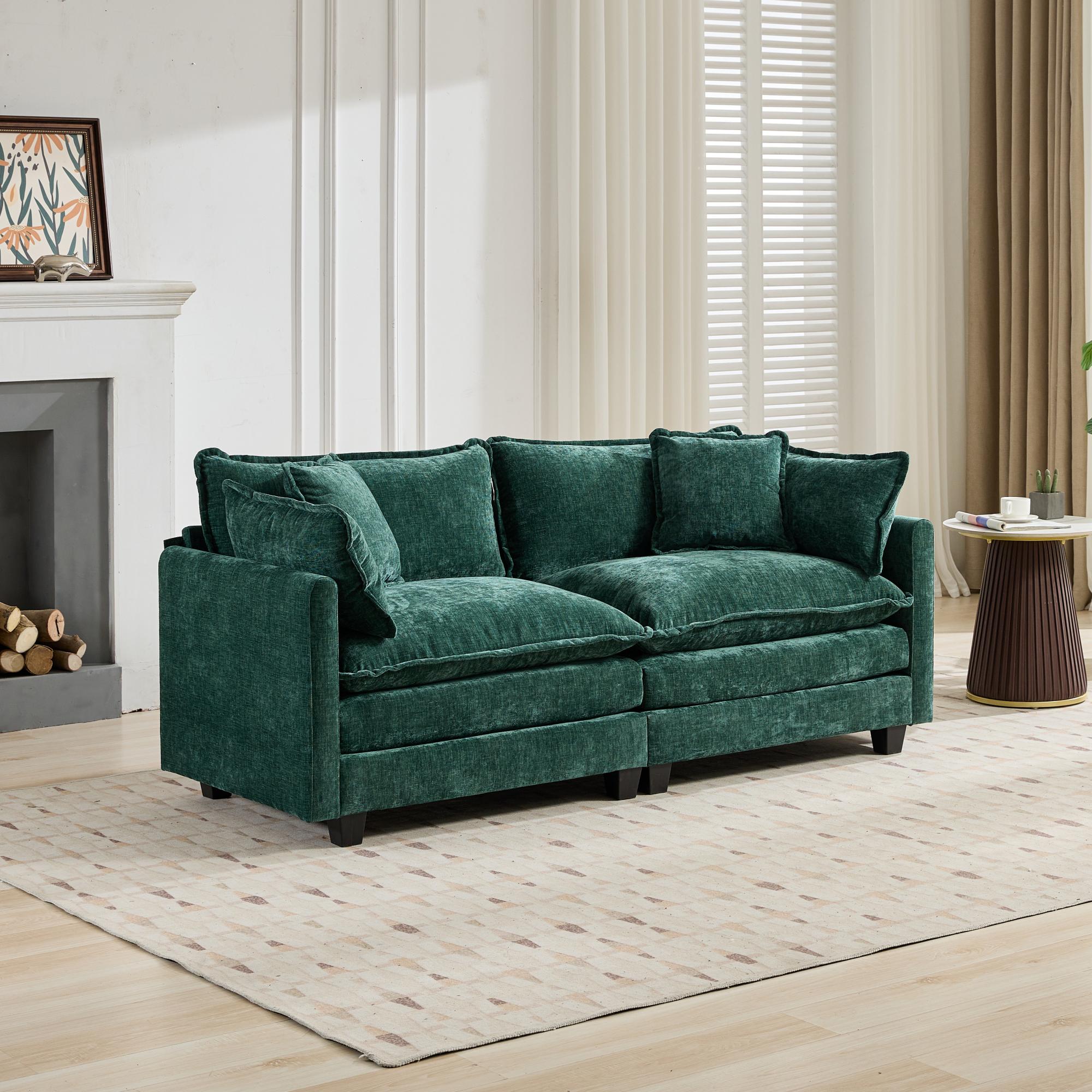 Cloud Sofa Loveseat, Modern Sectional Couch with Double Layer Upholstered Cushion, Green Chenille Fabric