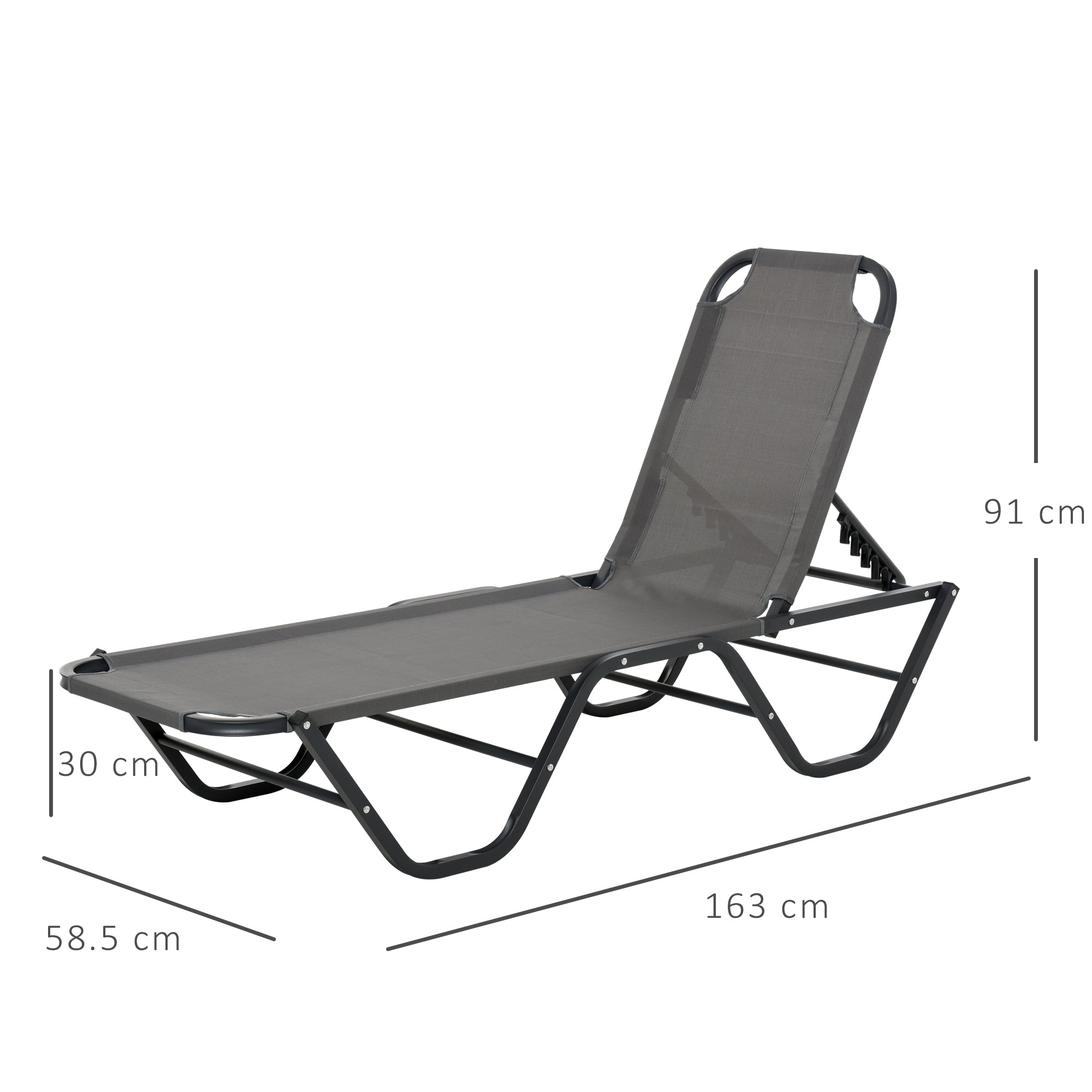 Sun Lounger 5-Level Aluminum Garden Lounger Texteline Grey/Black